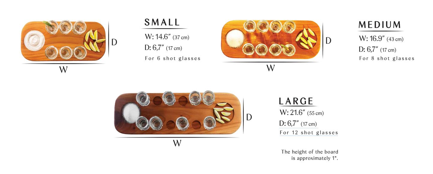 Walnut Tequila Shot Board – Luxury Solid Hardwood Tray with 6, 8, or 12 Shot Glass Holder