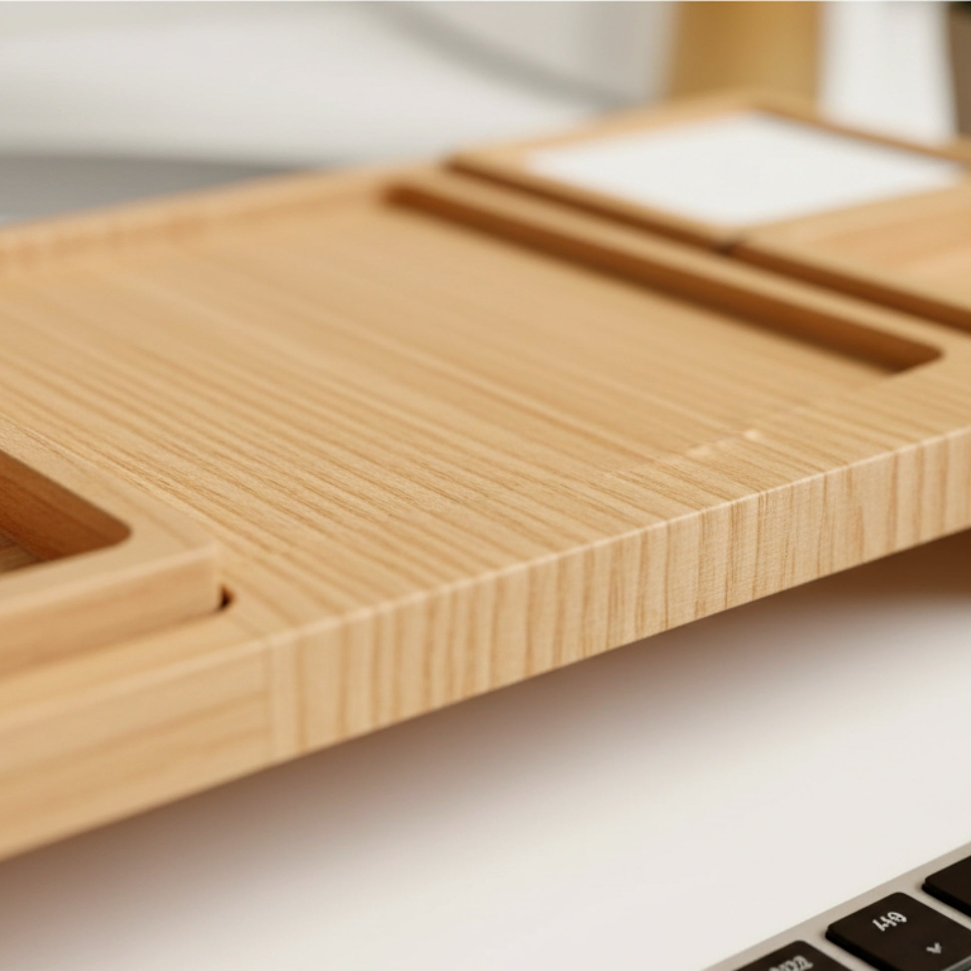 Solid pine wood monitor stand desk organizer with phone holder.