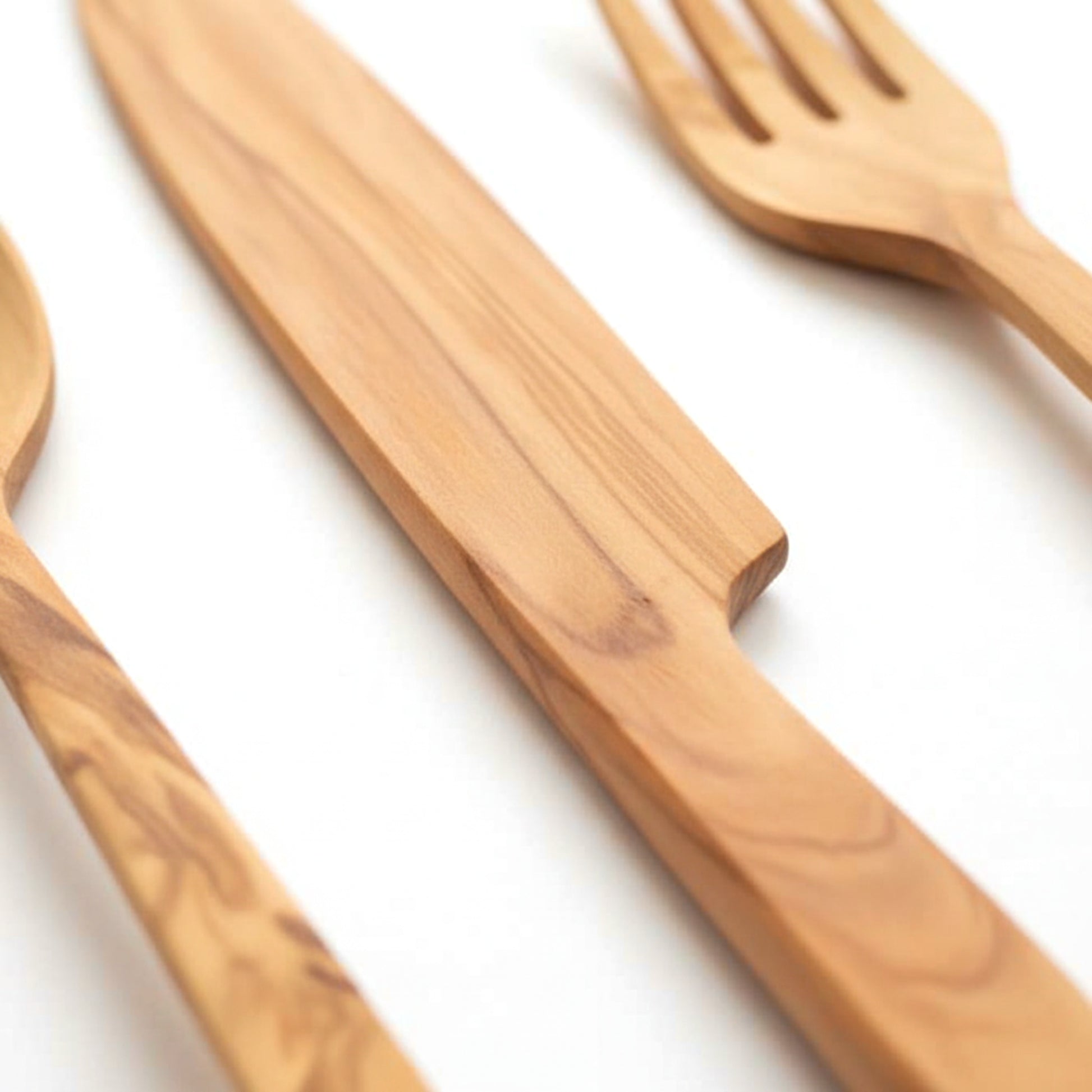 Olive wood kitchen utensil set spatula knife fork honey dipper.