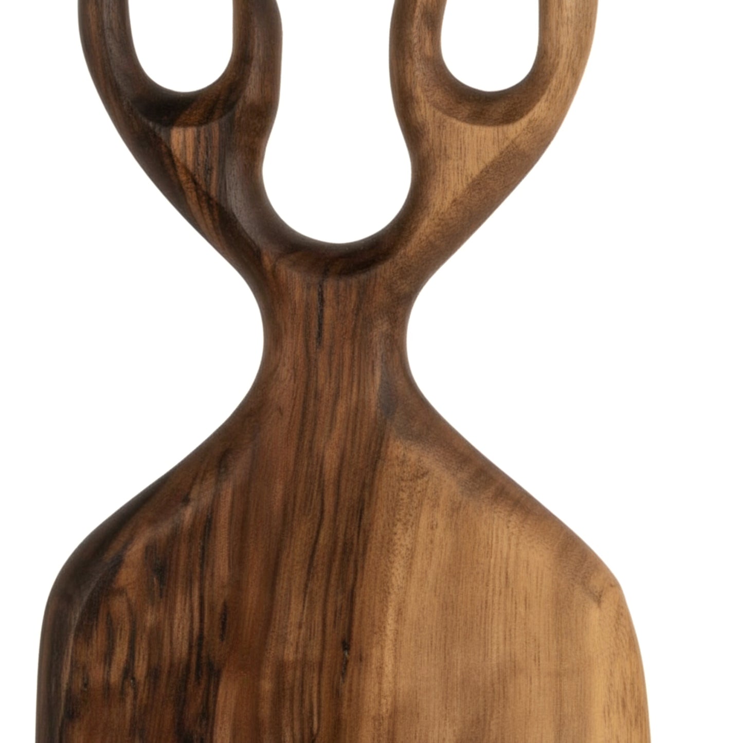 Hand carved walnut wood serving board with antler handle.