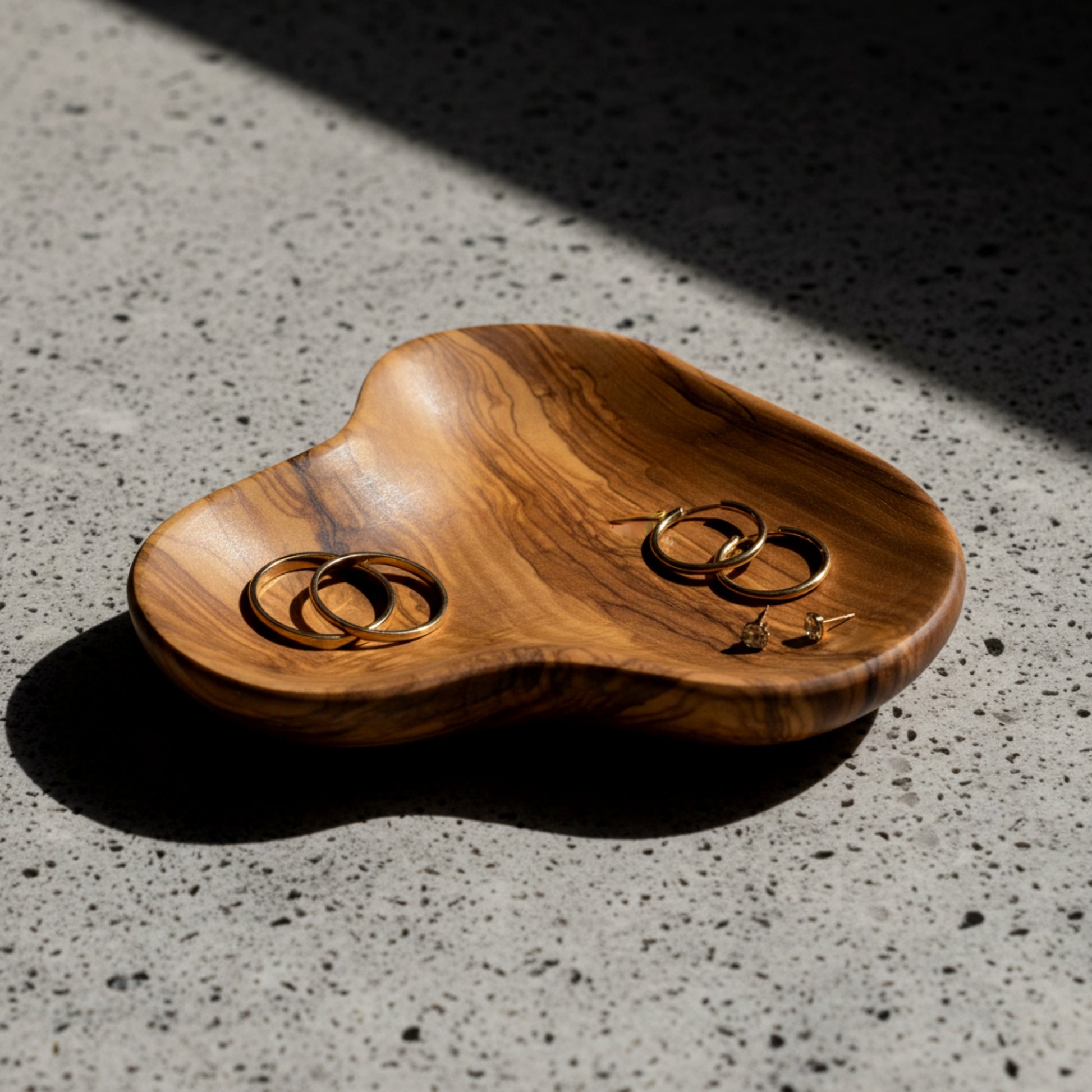 Olive wood organic serving tray and valet catch all bowl.