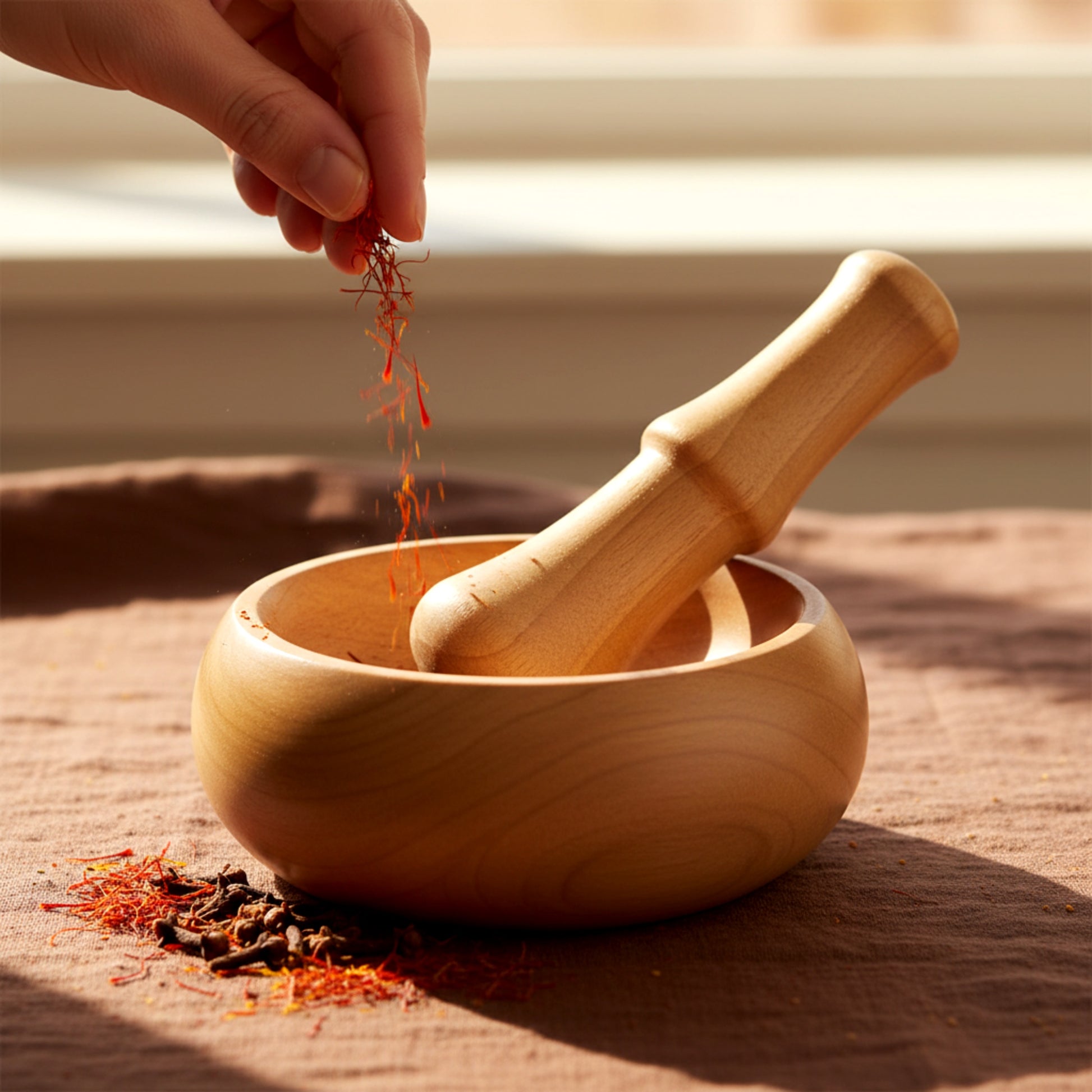 Solid walnut wood mortar and pestle set for spice grinding