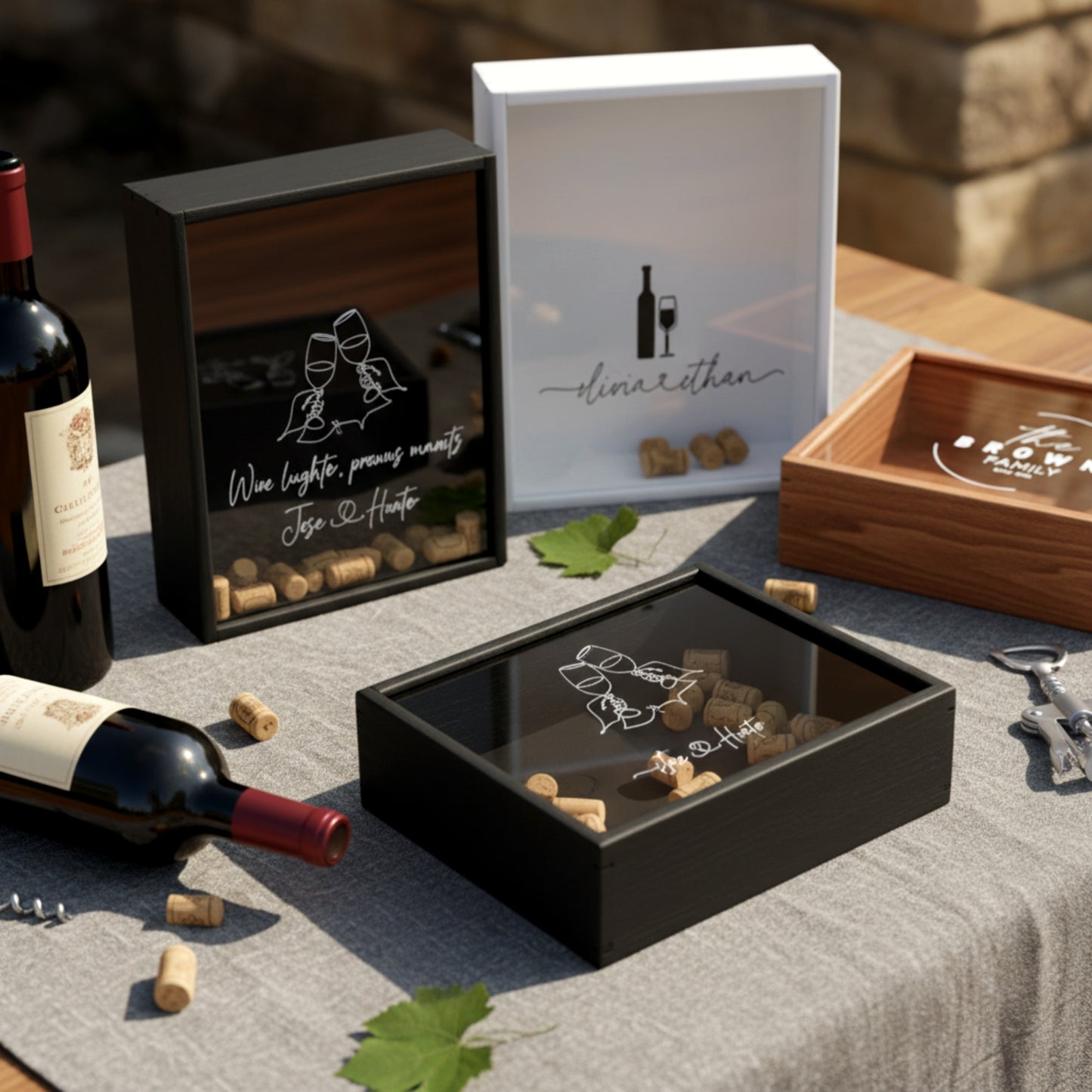 Personalized wooden wine cork holder shadow box solid pine.