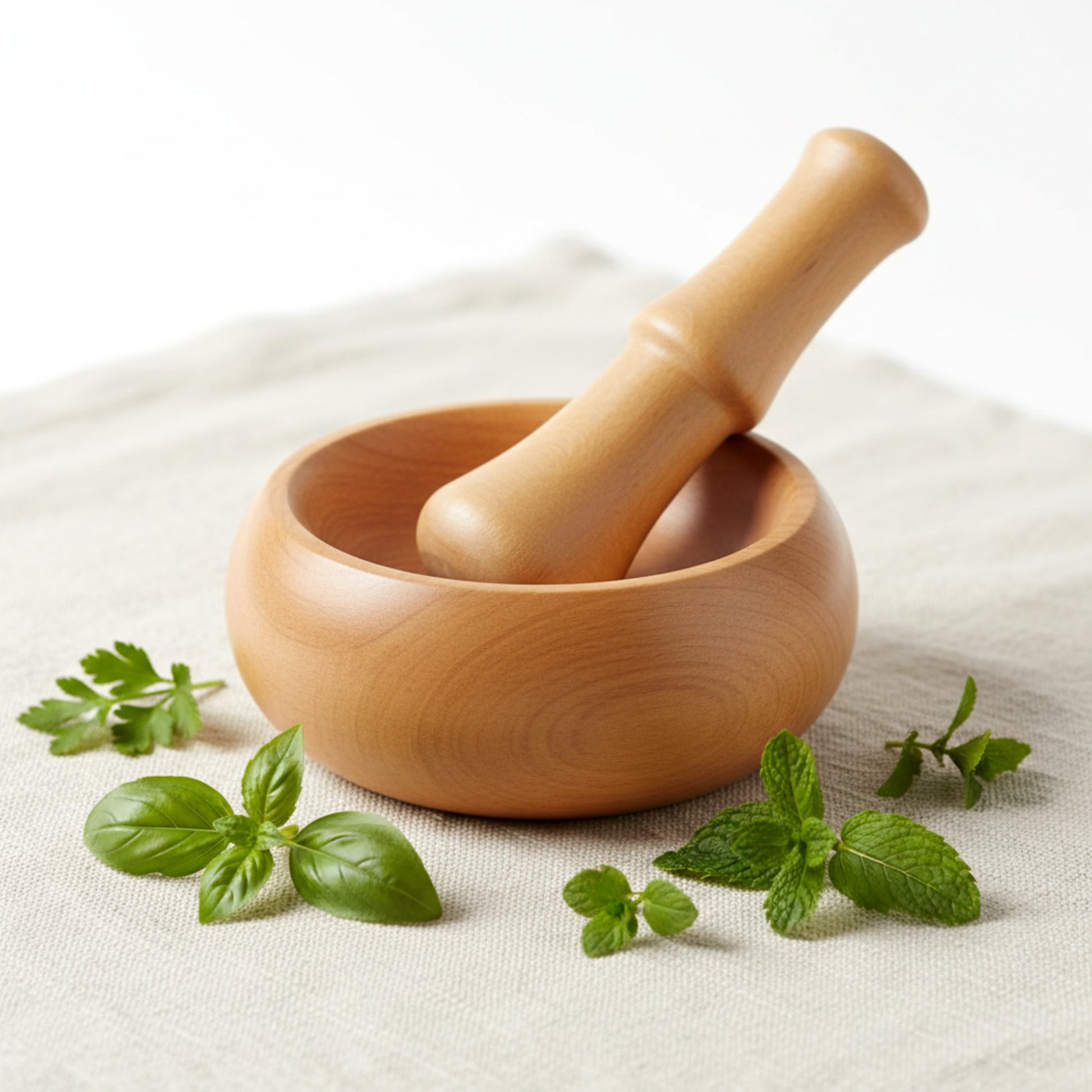 Solid walnut wood mortar and pestle set for spice grinding
