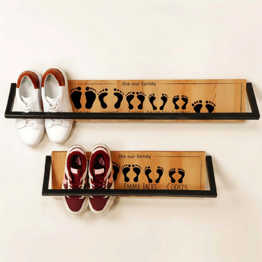 Solid pine wood floating shoe rack wall mounted shelf.