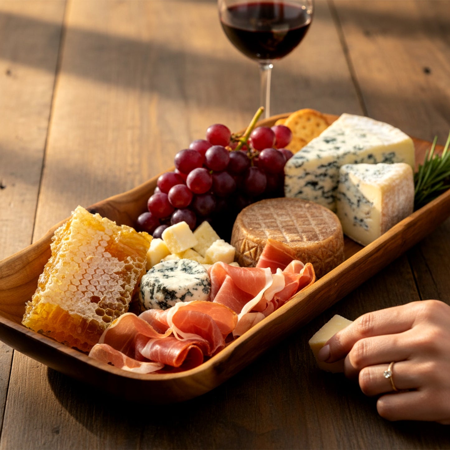 Solid walnut wood dough bowl boat shape centerpiece.