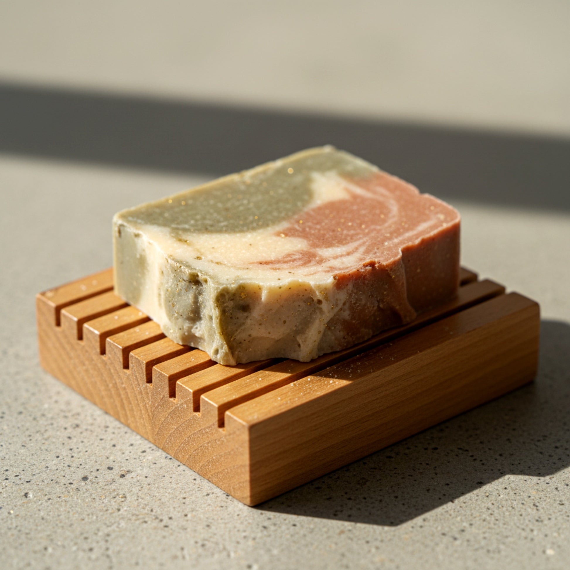 Solid walnut wood soap dish drainer for bathroom.