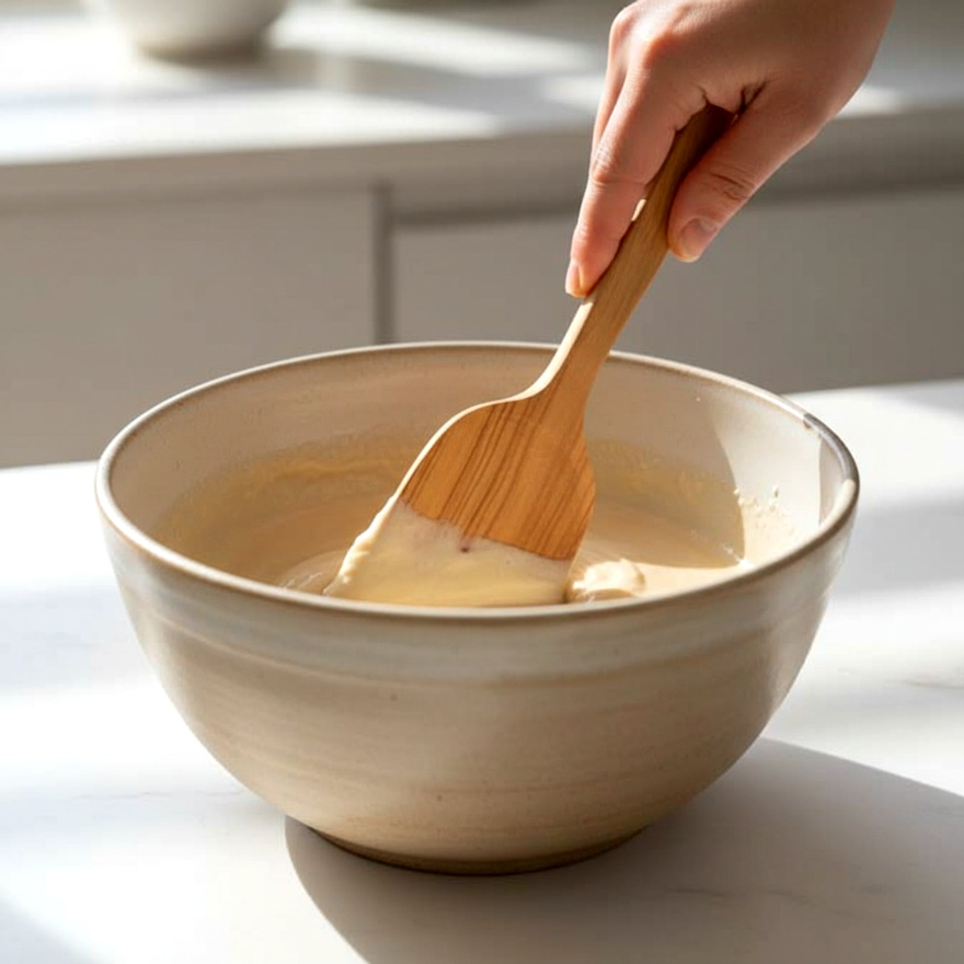 Olive wood kitchen utensil set spatula knife fork honey dipper.