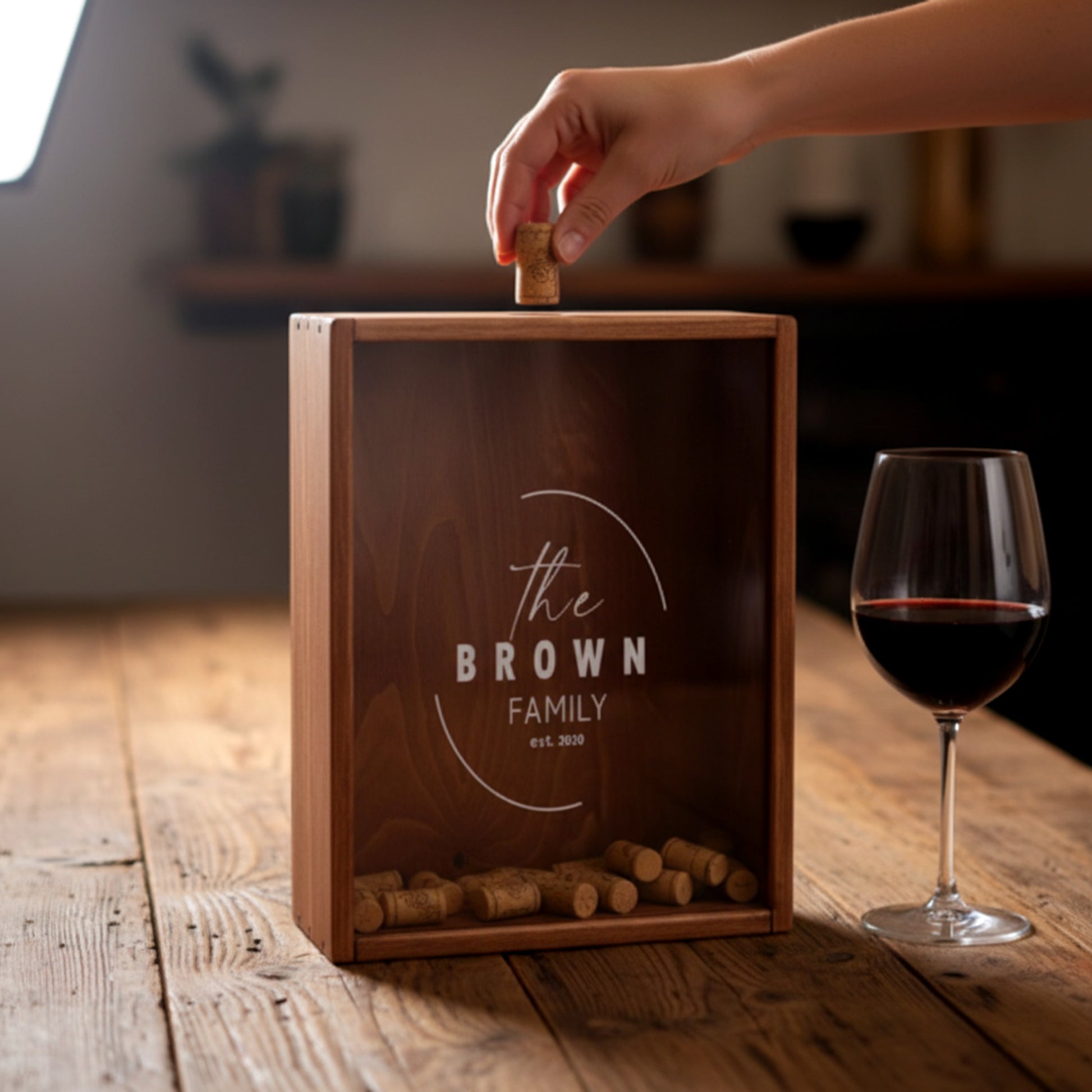 Personalized wooden wine cork holder shadow box solid pine.