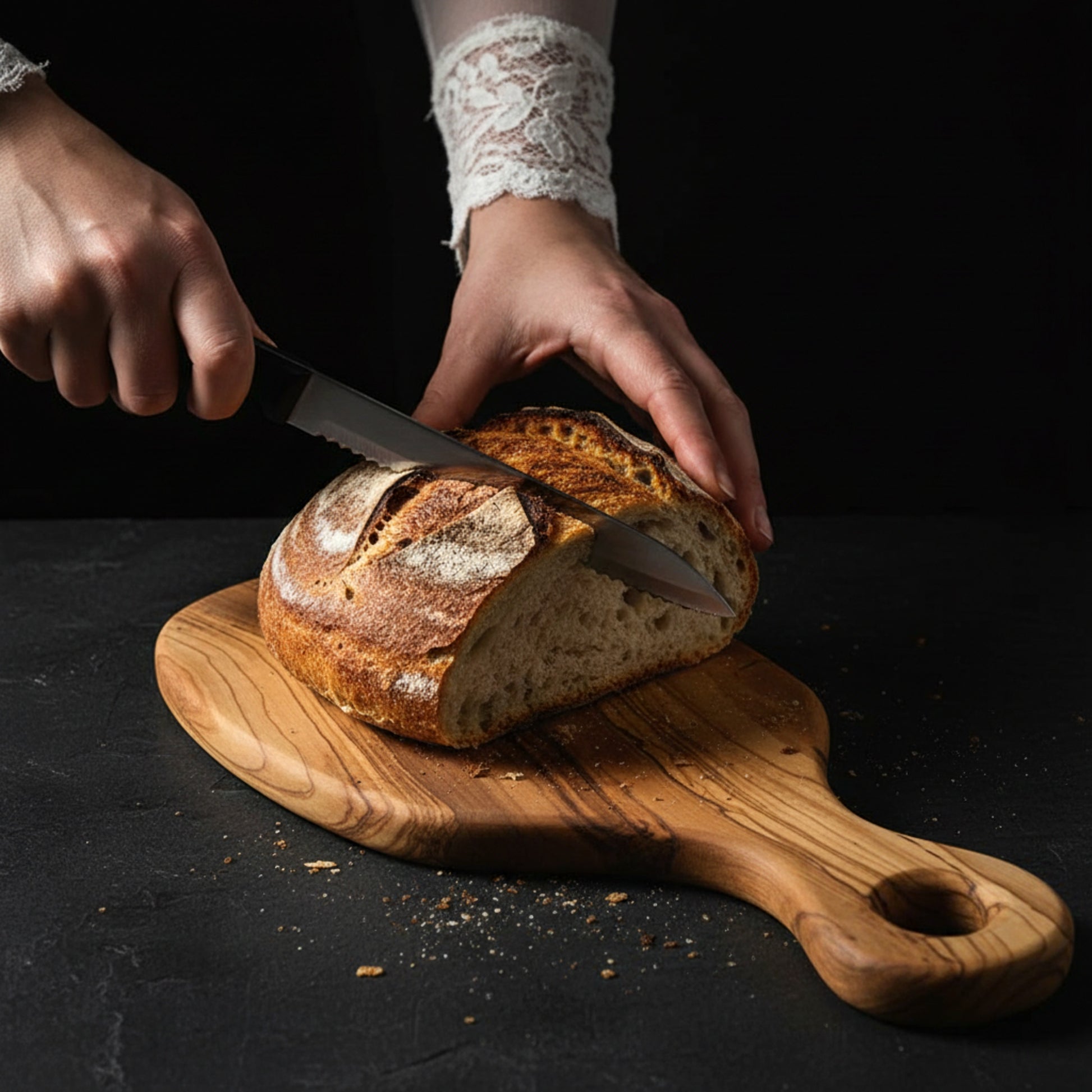 Olive wood serving paddle board for cheese and charcuterie.