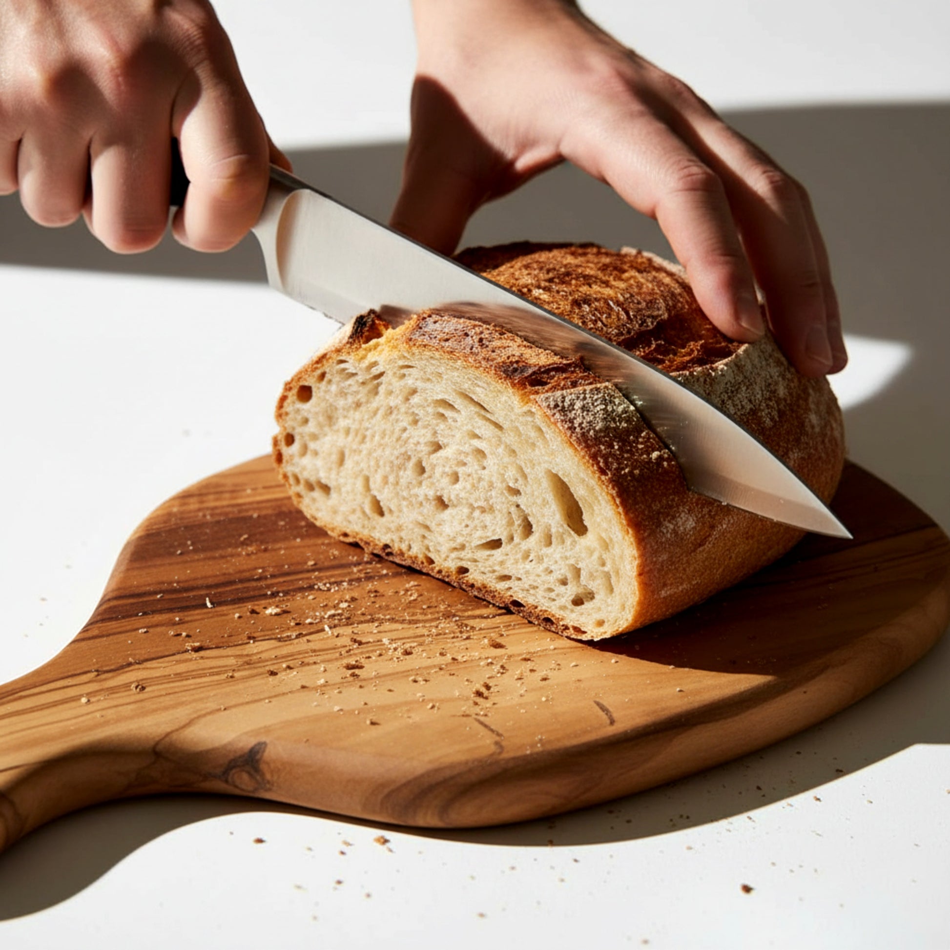 Olive wood serving paddle board for cheese and charcuterie.