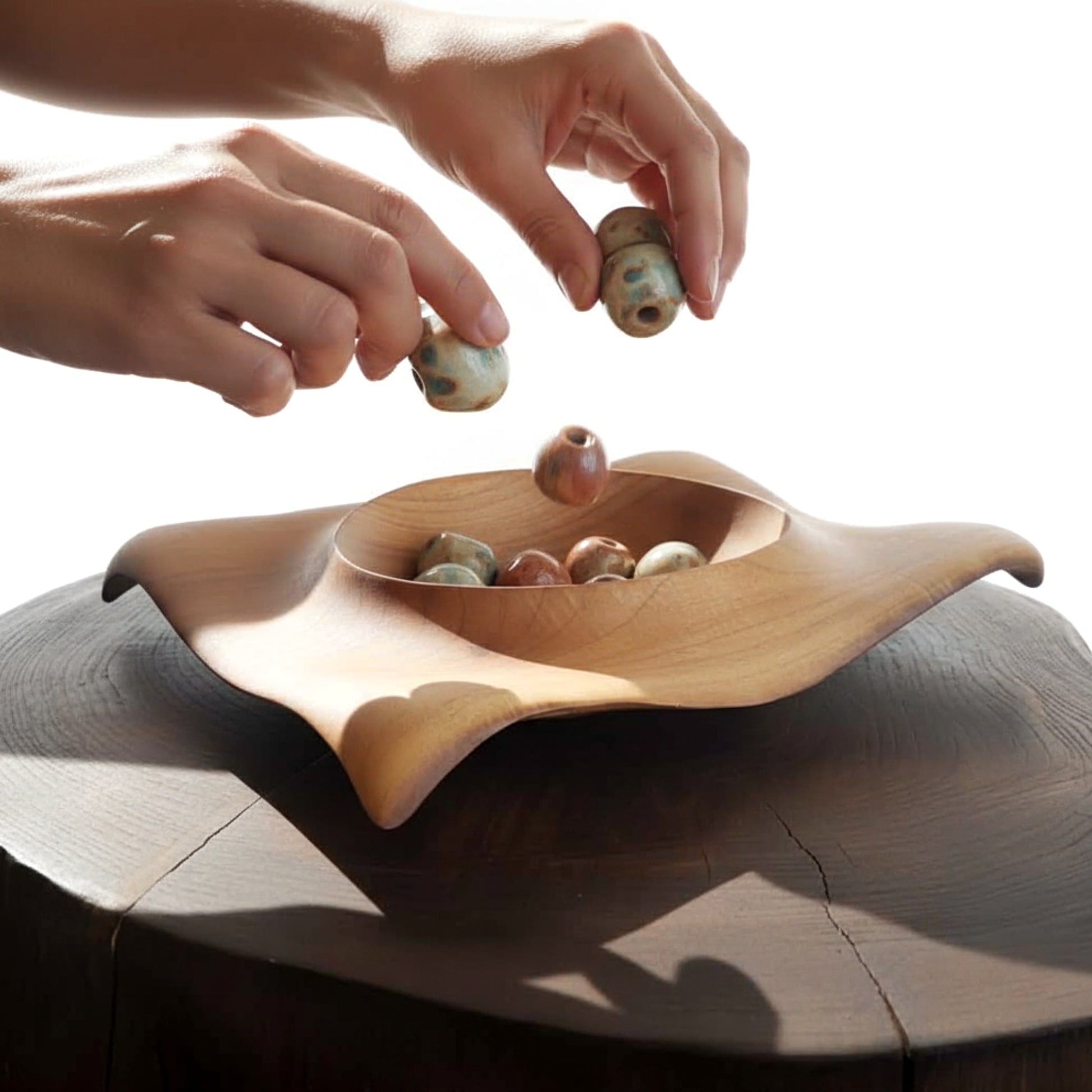 Large solid olive wood centerpiece bowl sculptural fruit bowl.