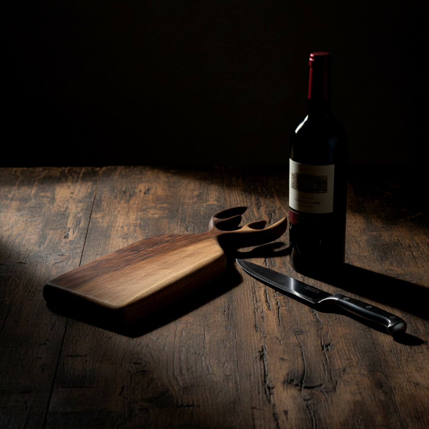 Hand carved walnut wood serving board with antler handle.