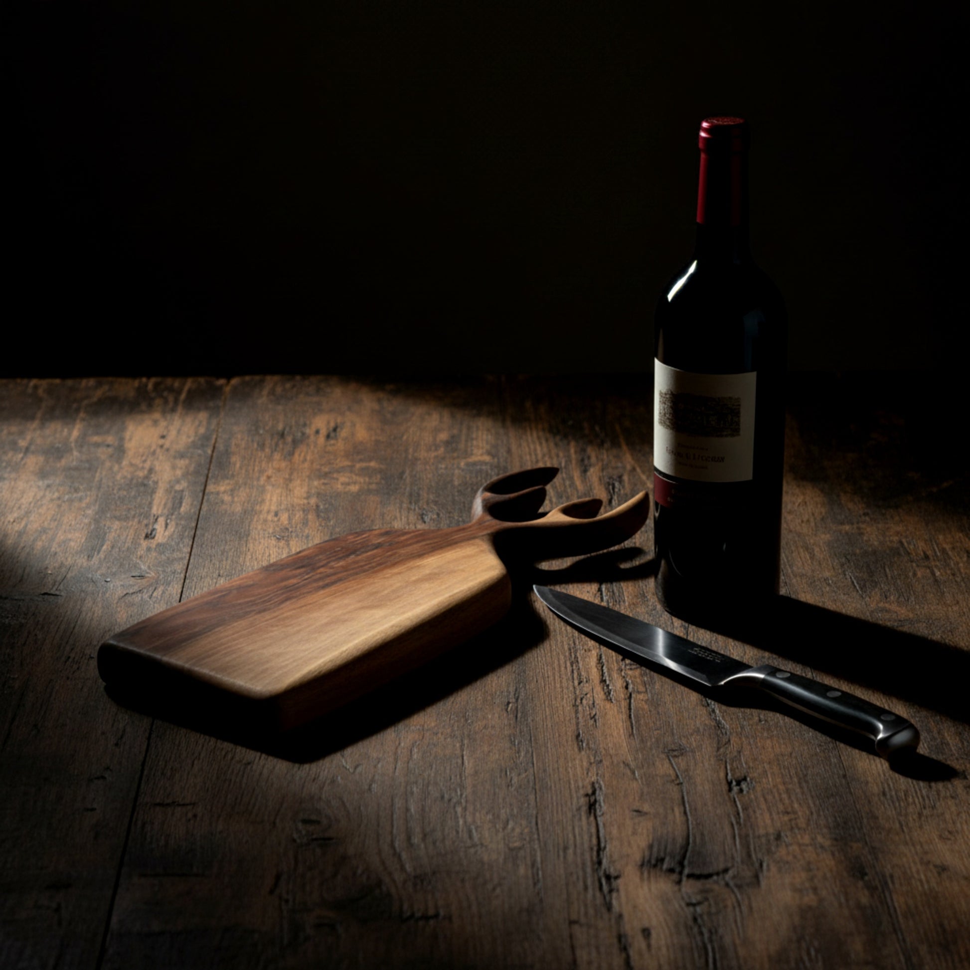 Hand carved walnut wood serving board with antler handle.
