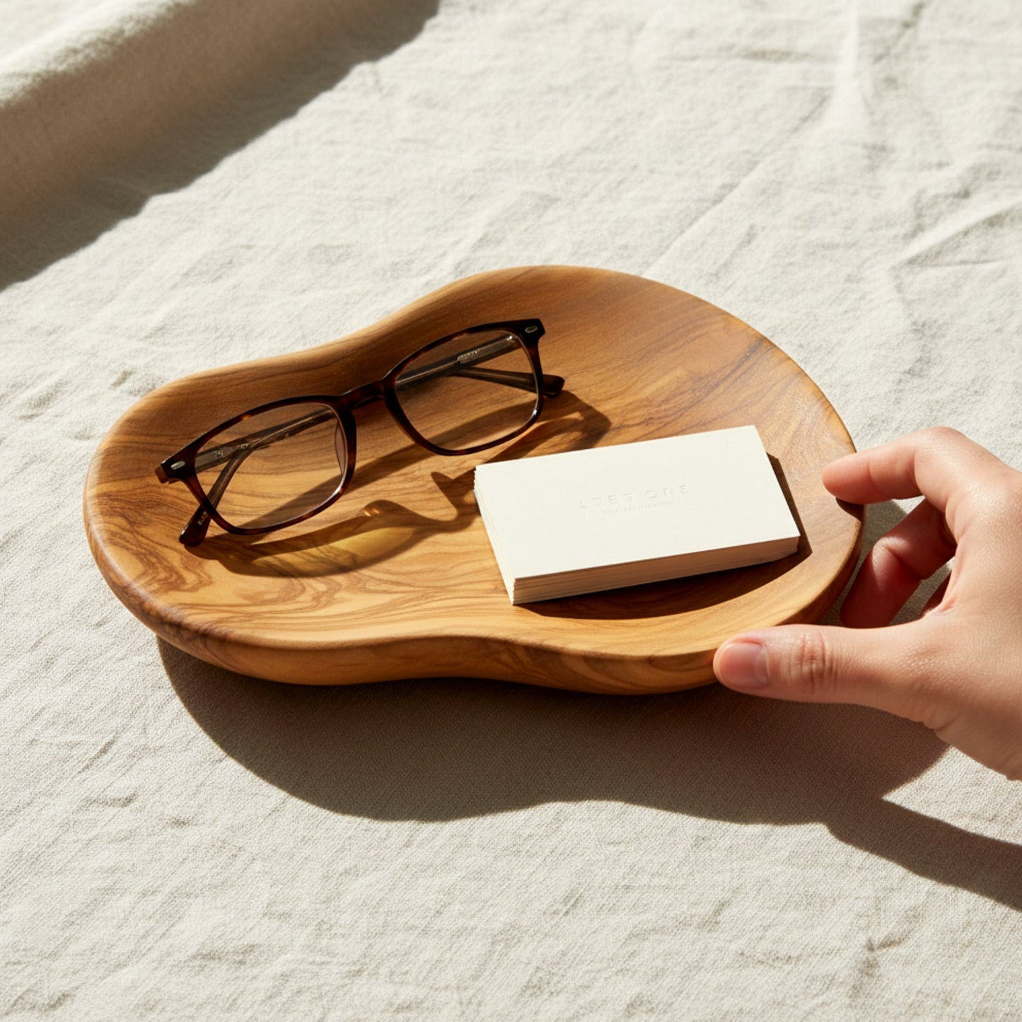 Olive wood organic serving tray and valet catch all bowl.