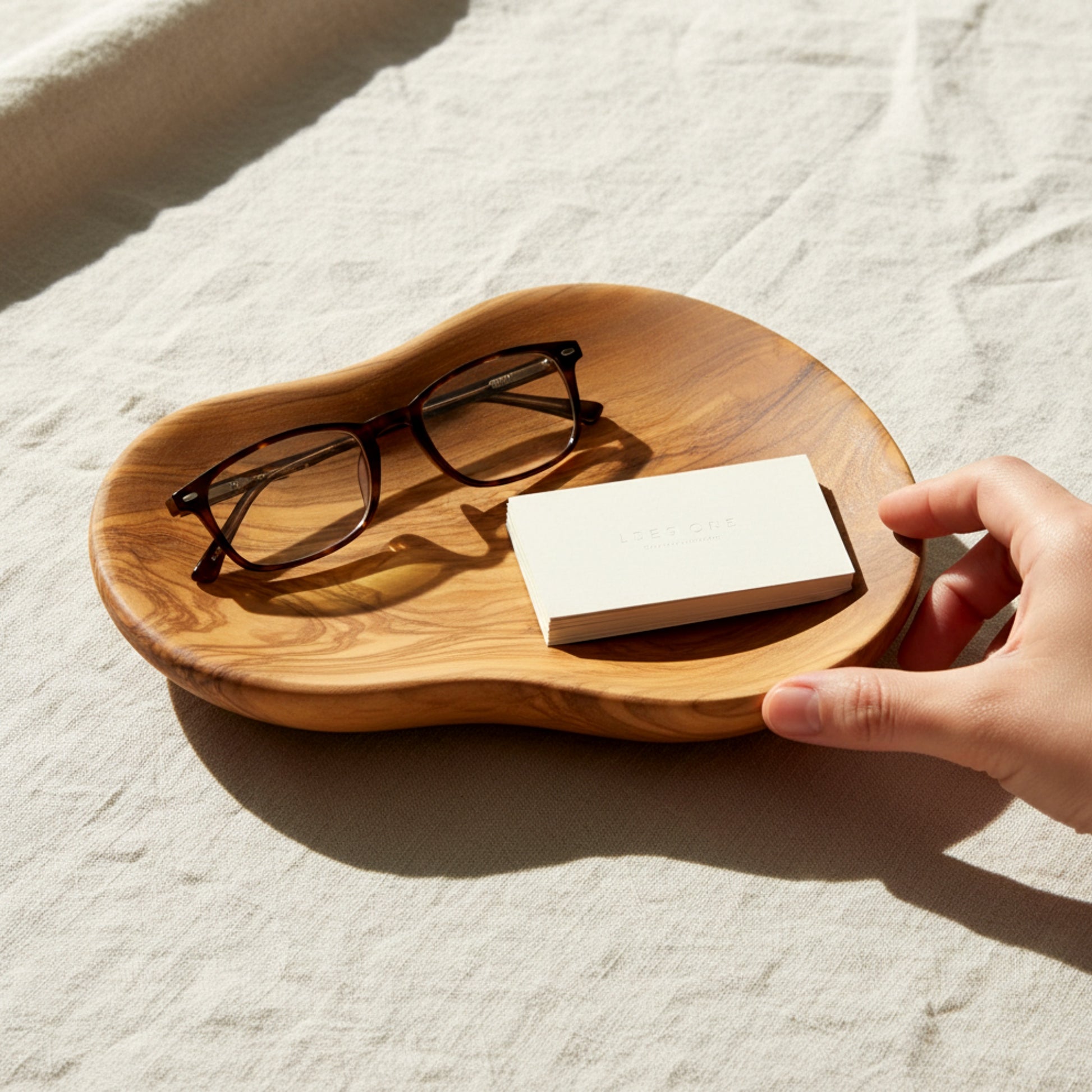 Olive wood organic serving tray and valet catch all bowl.