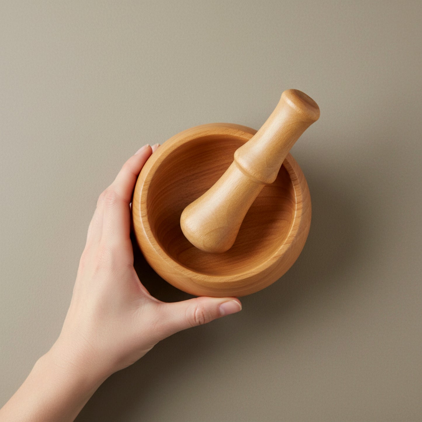 Solid walnut wood mortar and pestle set for spice grinding