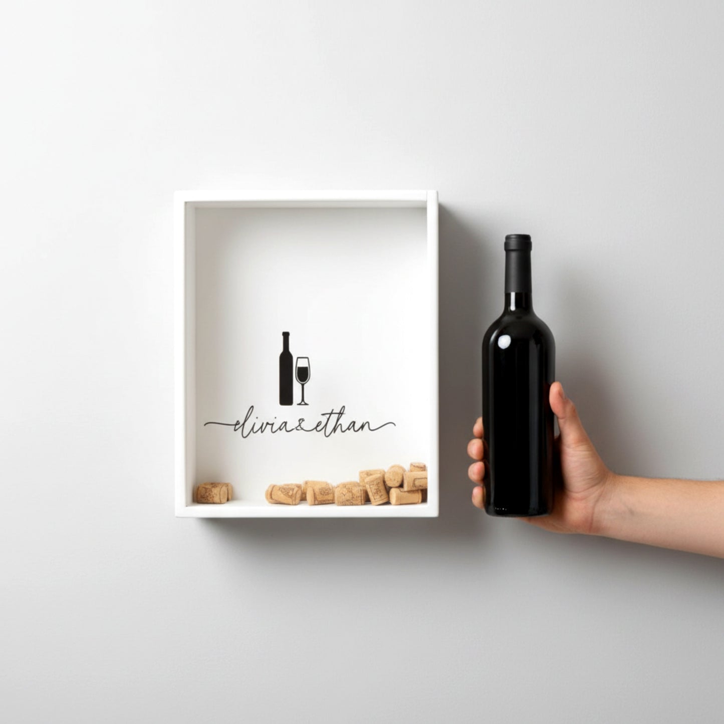 Personalized wooden wine cork holder shadow box solid pine.