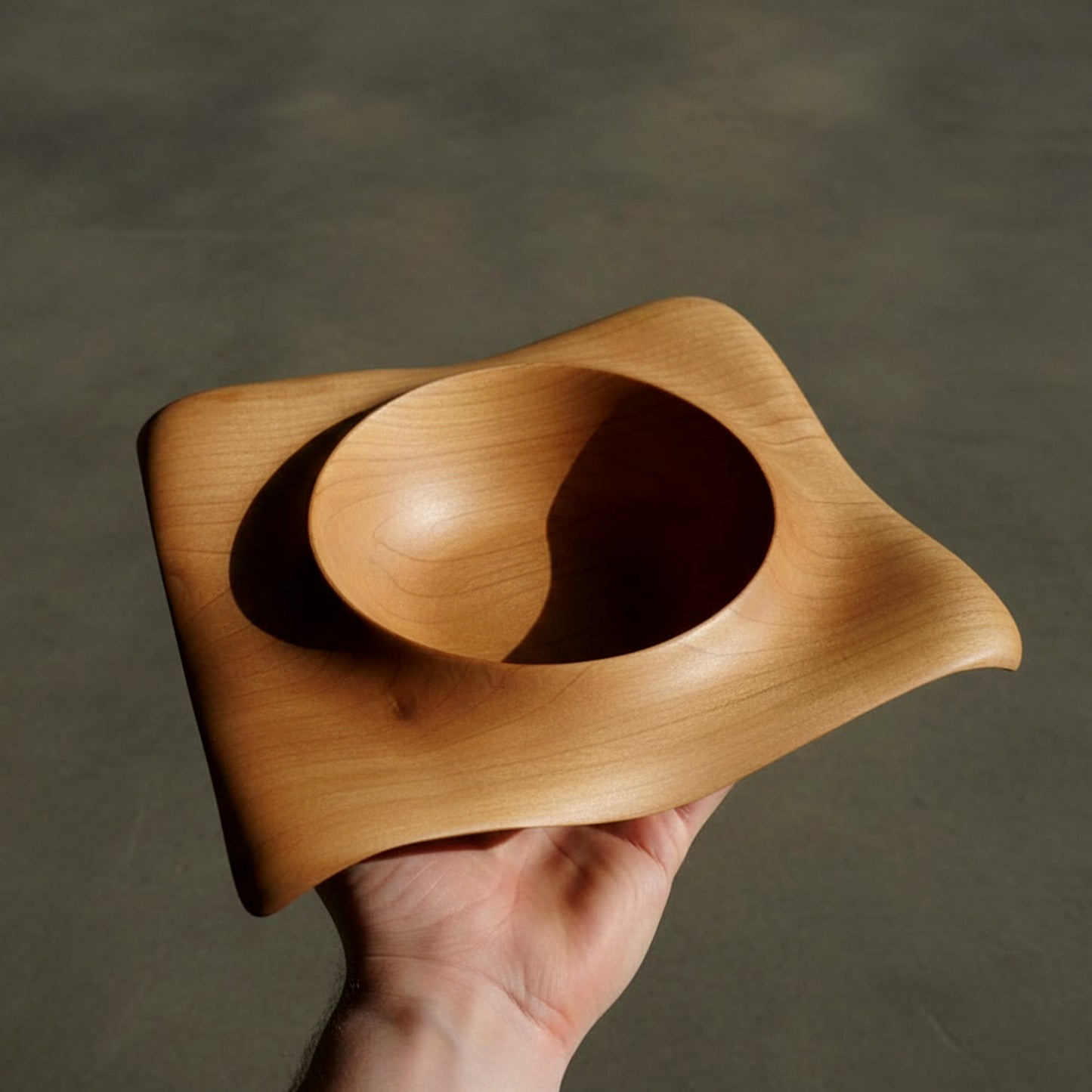 Large solid olive wood centerpiece bowl sculptural fruit bowl.