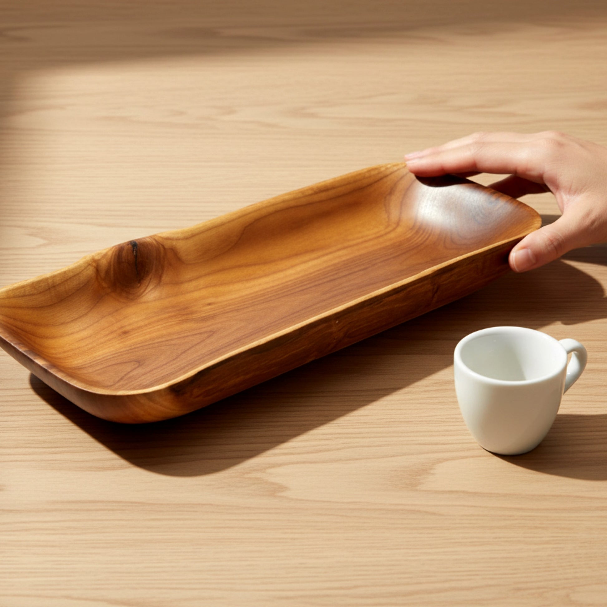 Solid walnut wood dough bowl boat shape centerpiece.