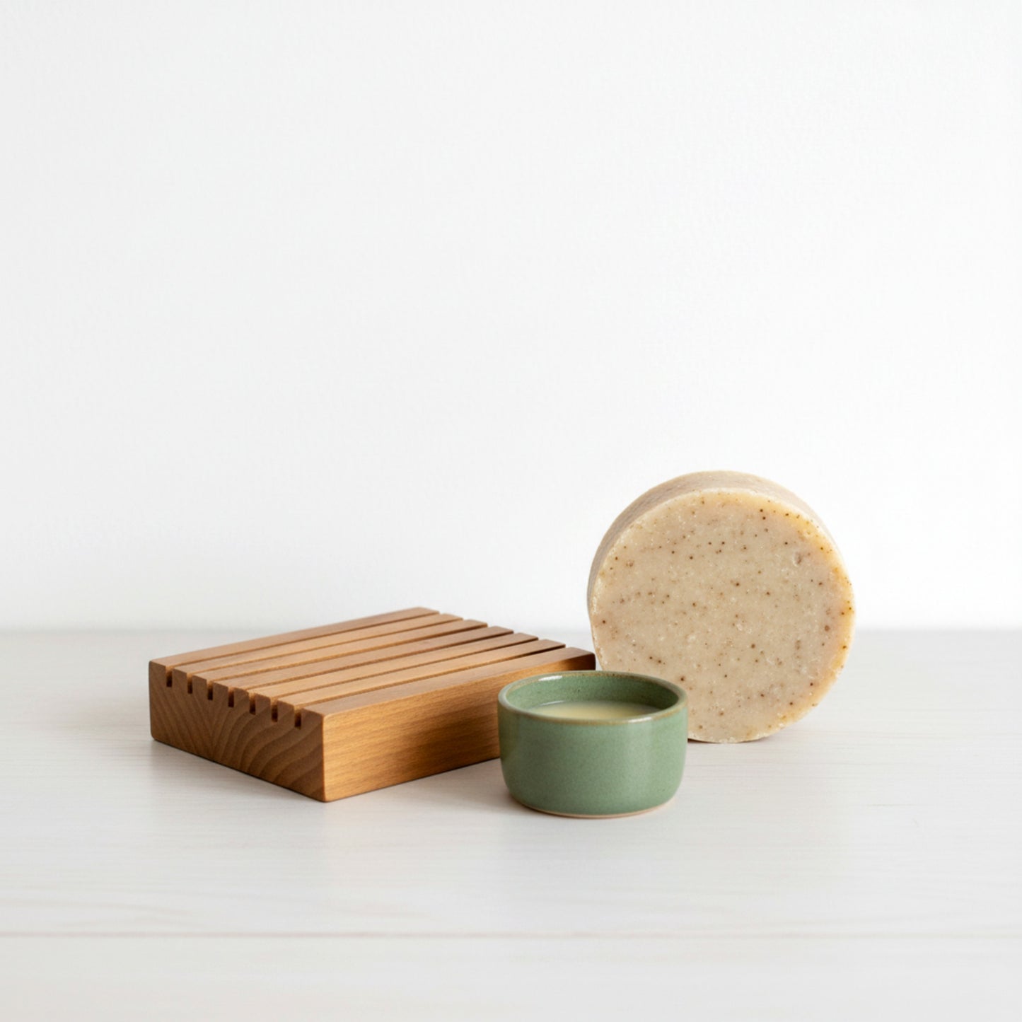 Solid walnut wood soap dish drainer for bathroom.