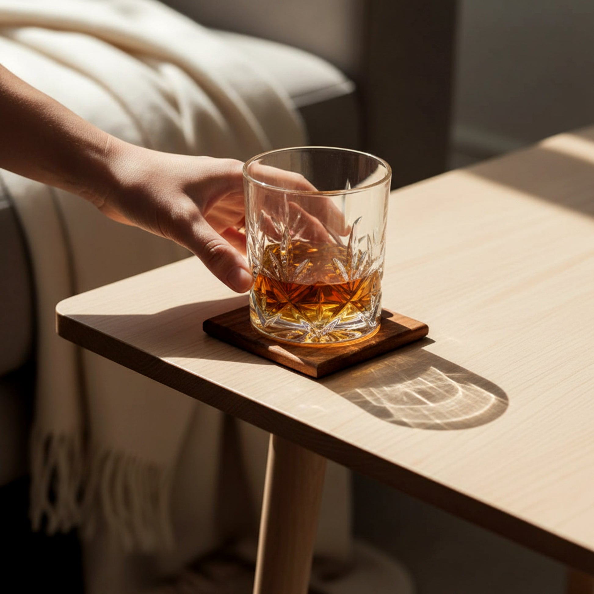 Personalized solid walnut and beech wood coasters set.