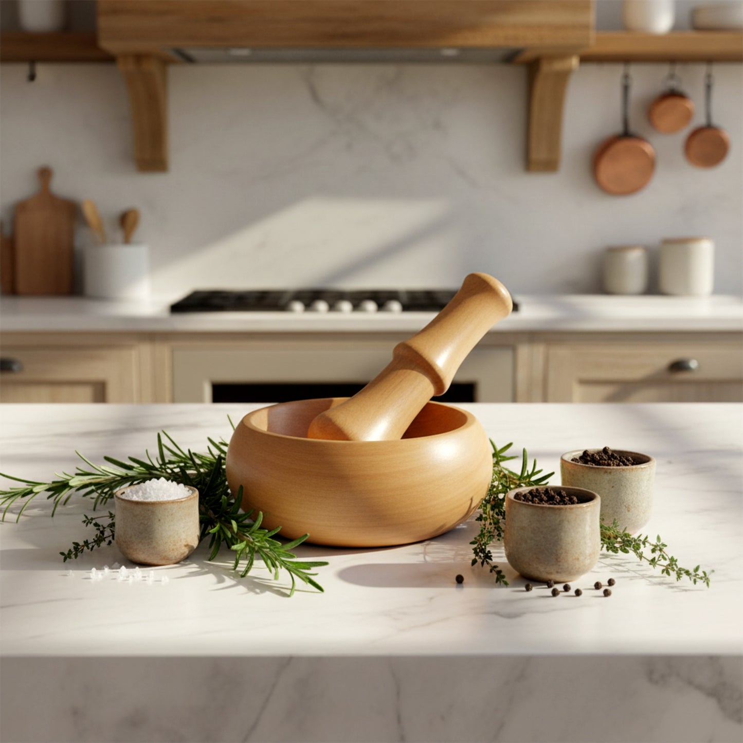 Solid walnut wood mortar and pestle set for spice grinding