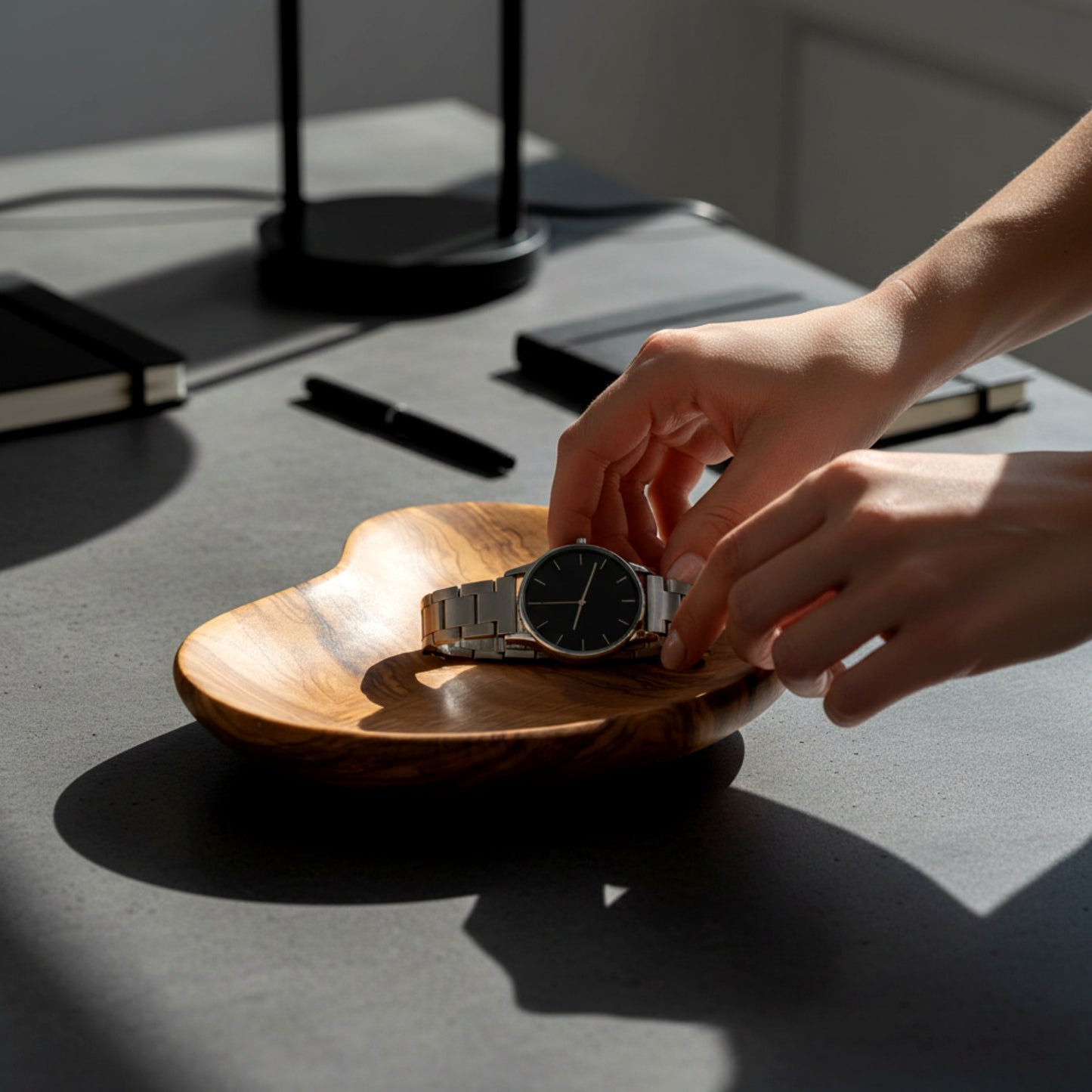 Olive wood organic serving tray and valet catch all bowl.