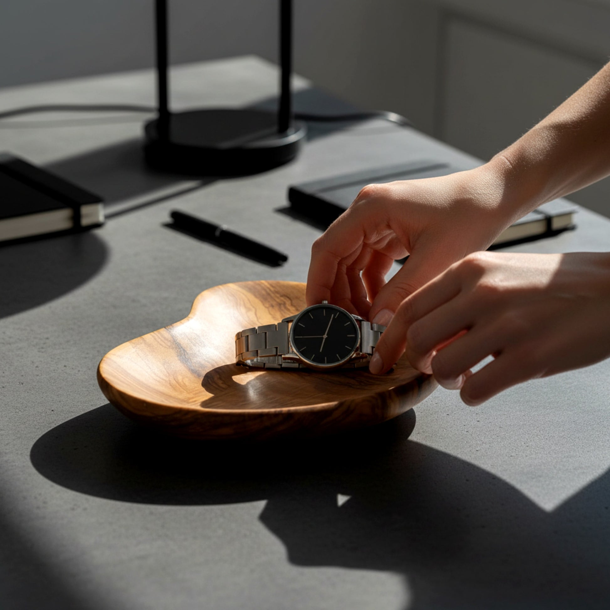 Olive wood organic serving tray and valet catch all bowl.