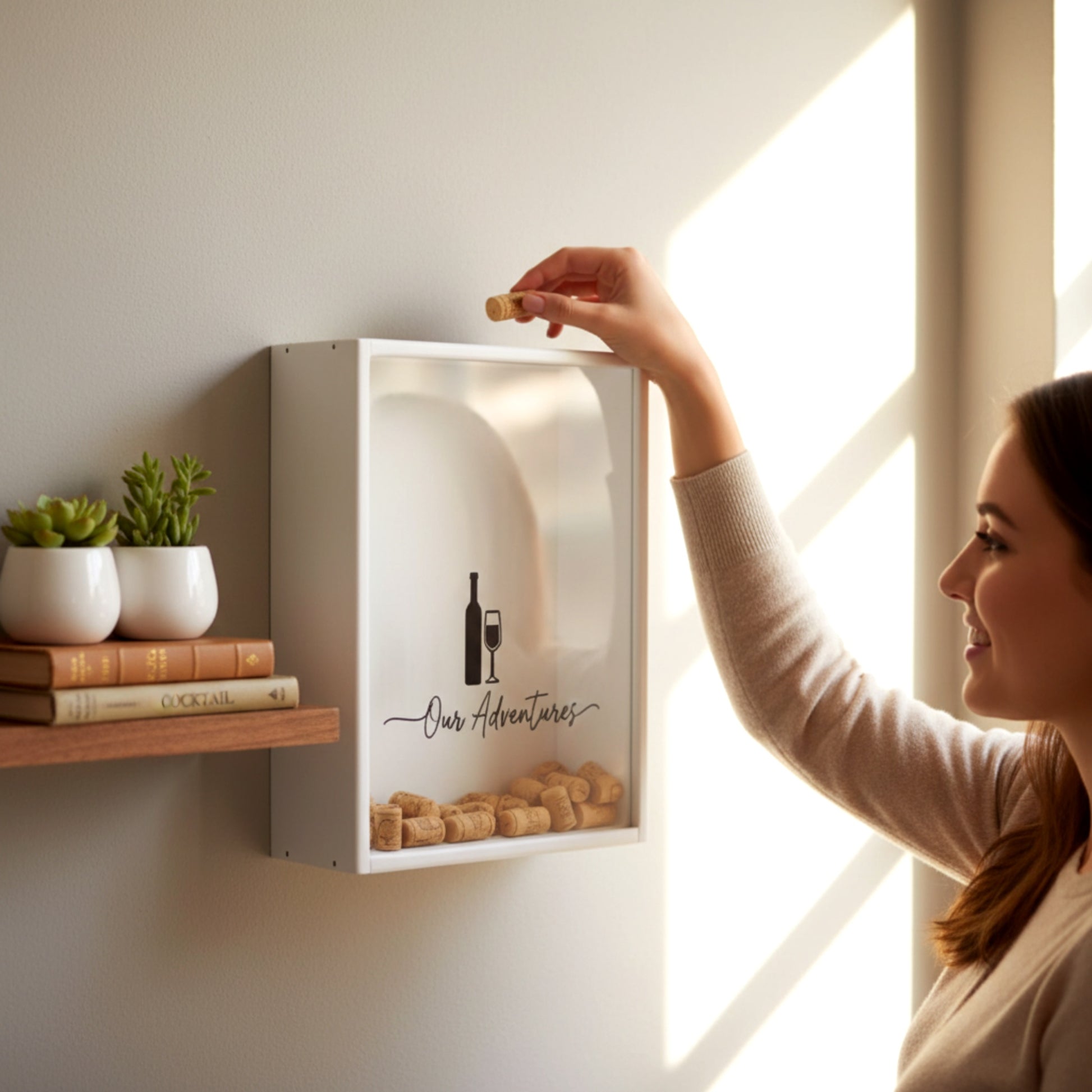 Personalized wooden wine cork holder shadow box solid pine.
