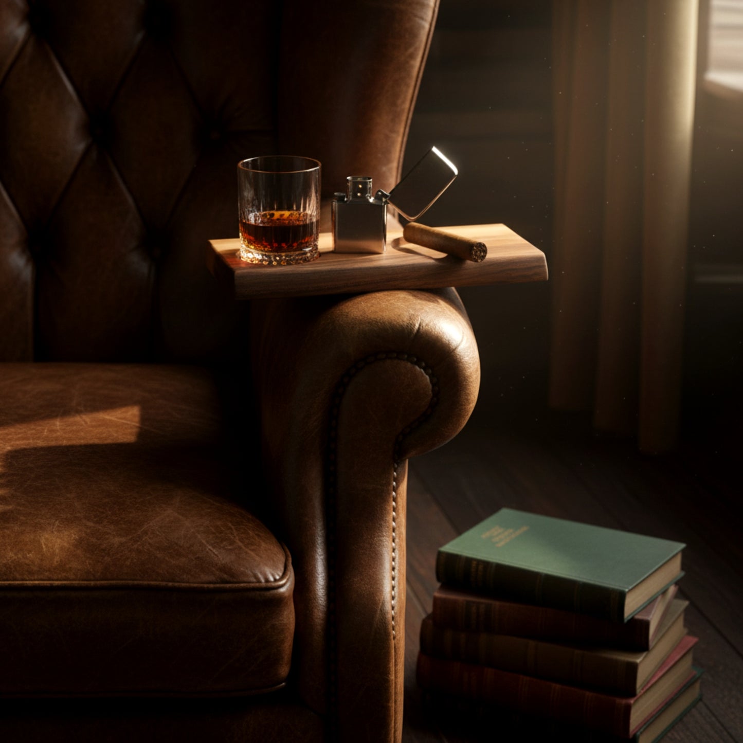 Solid walnut cigar ashtray and whiskey glass holder luxury gift.