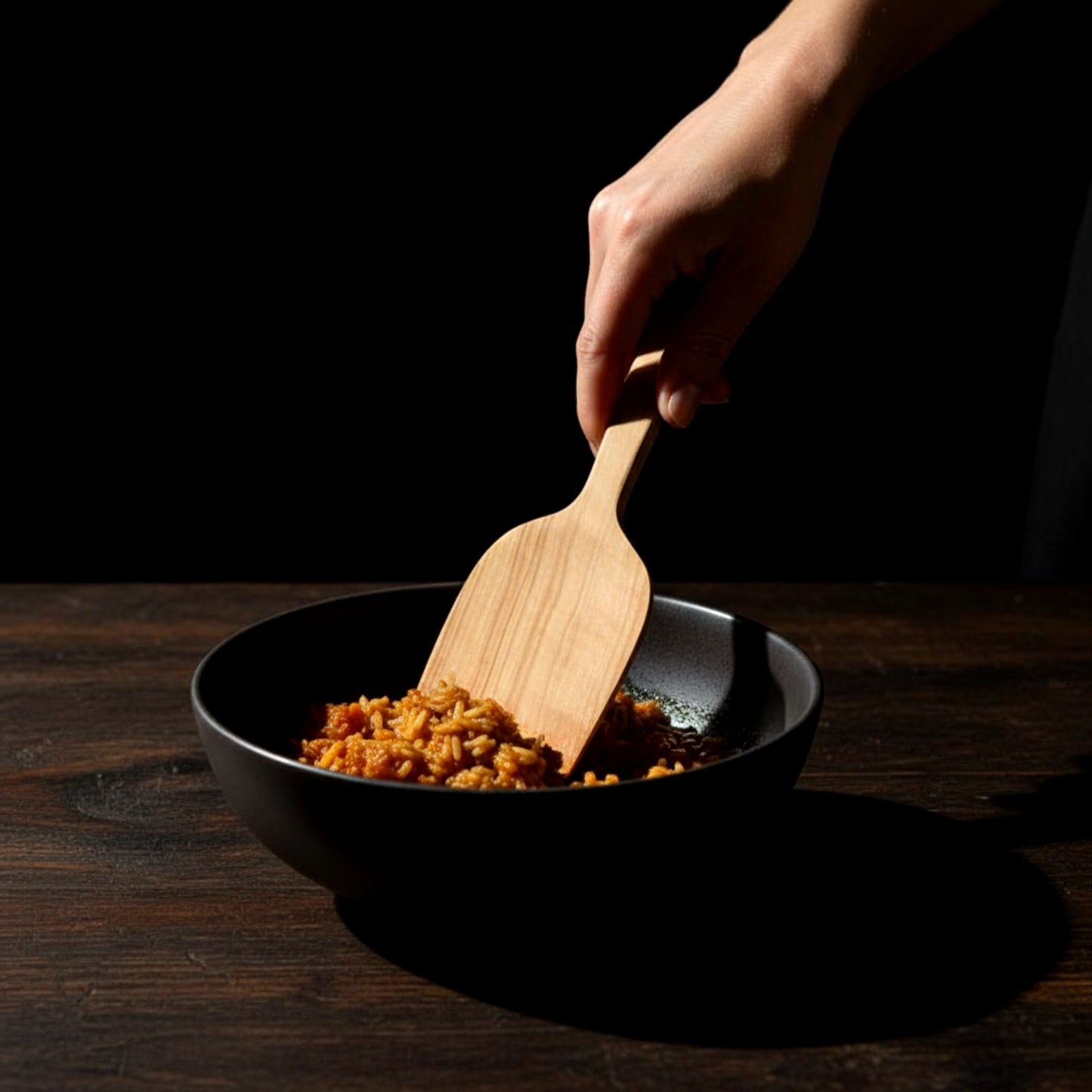 Olive wood kitchen utensil set spatula knife fork honey dipper.