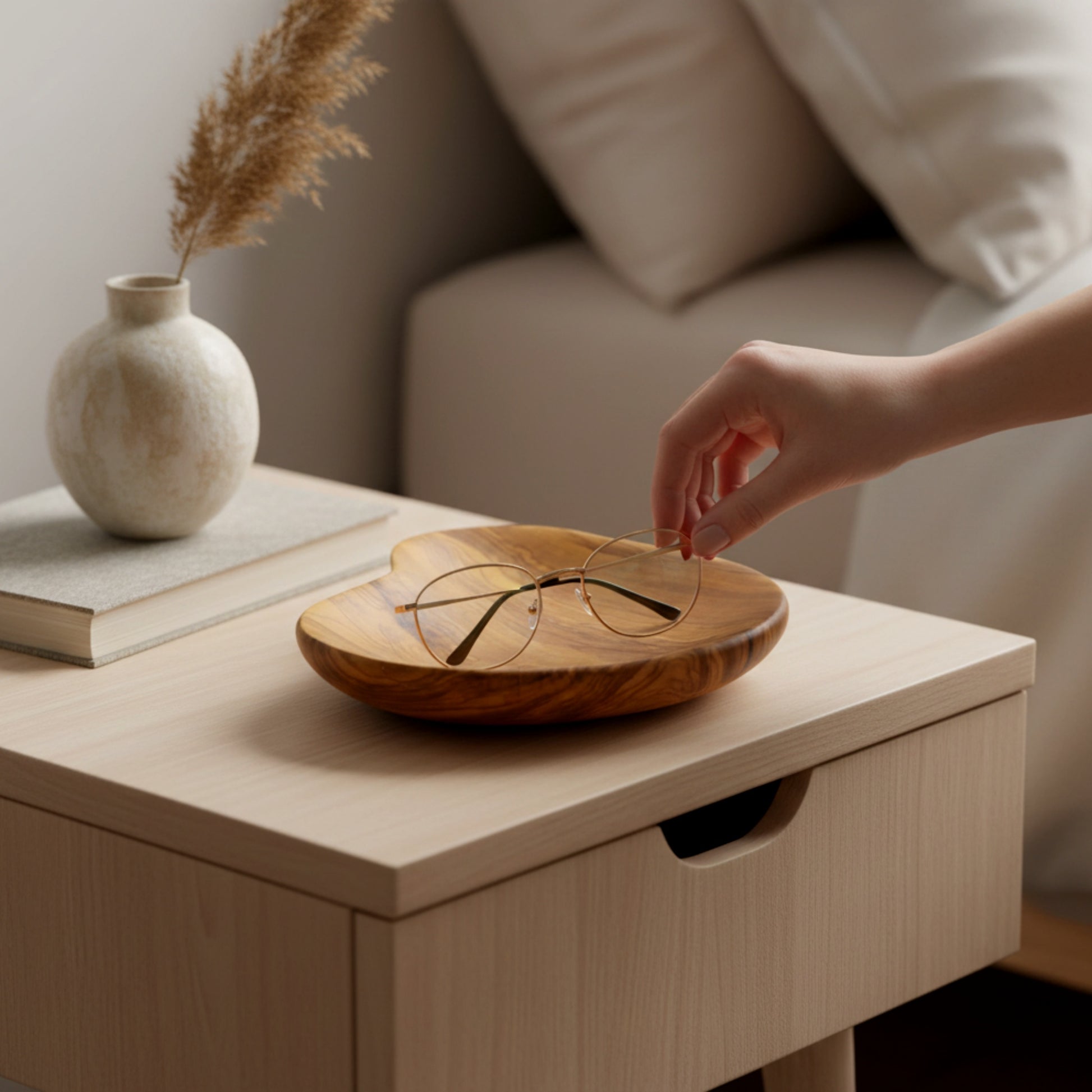 Olive wood organic serving tray and valet catch all bowl.