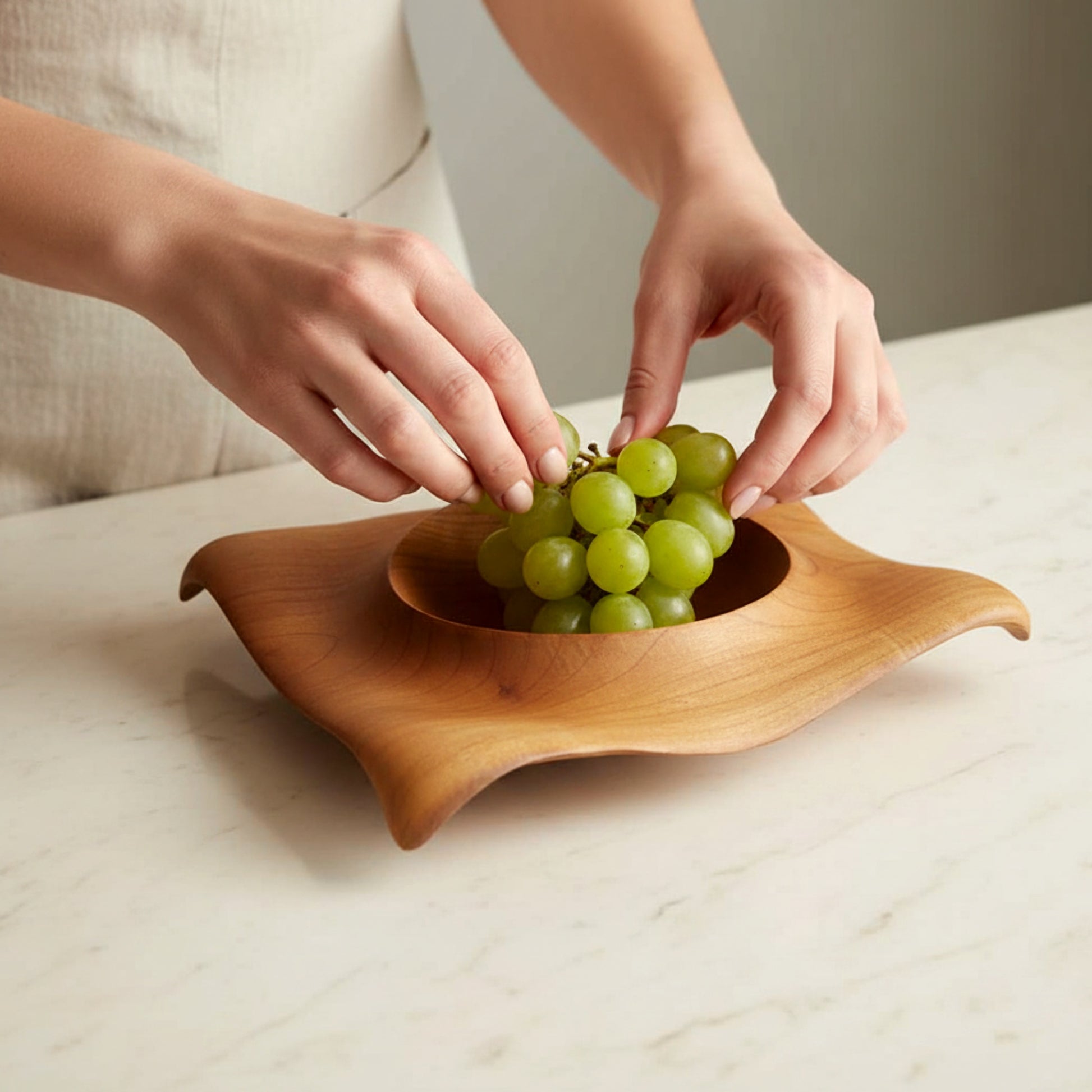 Large solid olive wood centerpiece bowl sculptural fruit bowl.