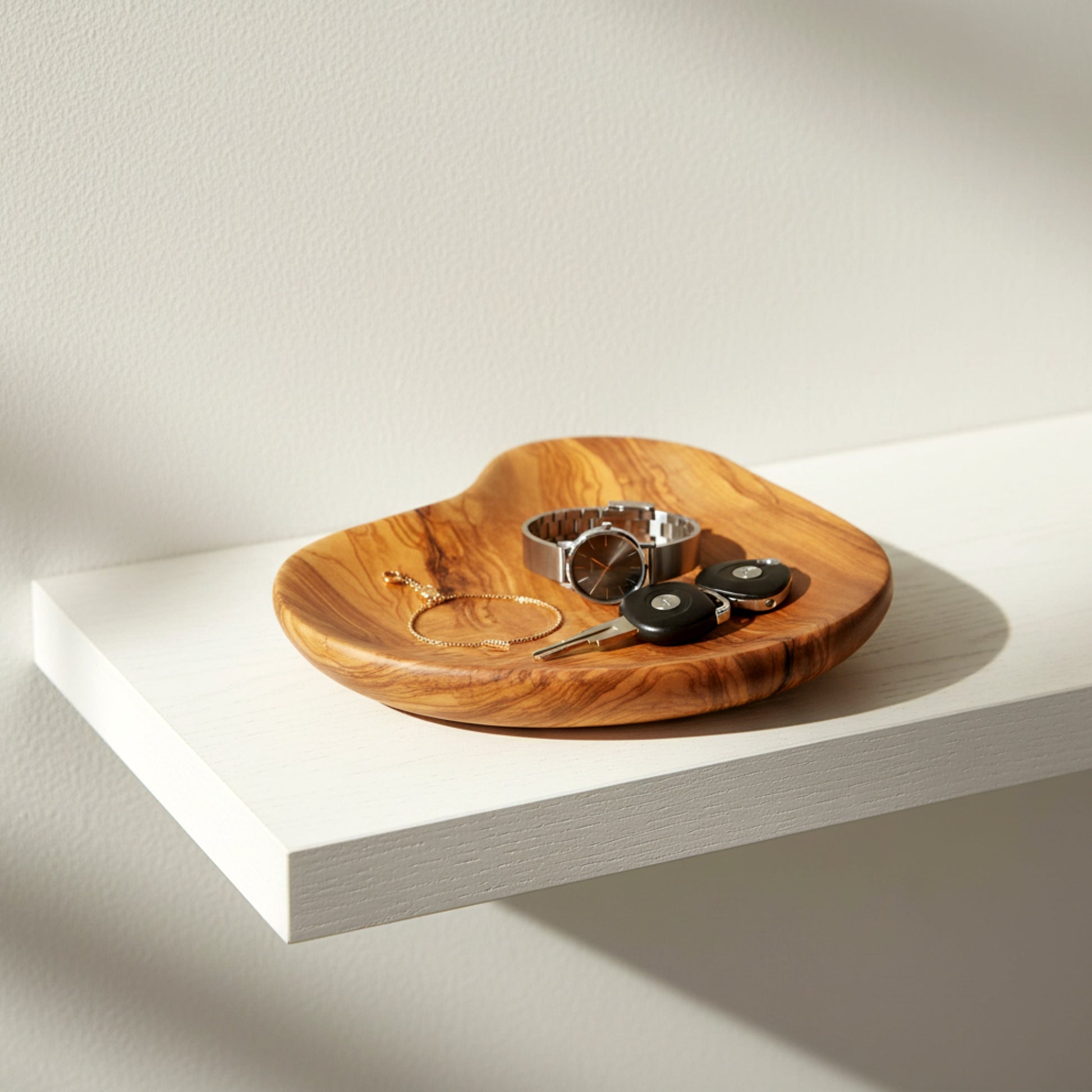 Olive wood organic serving tray and valet catch all bowl.