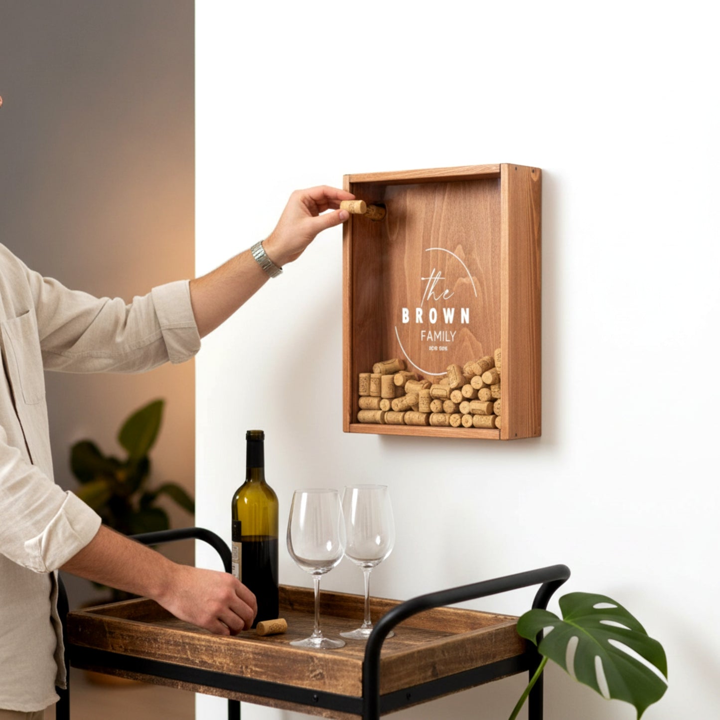 Personalized wooden wine cork holder shadow box solid pine.