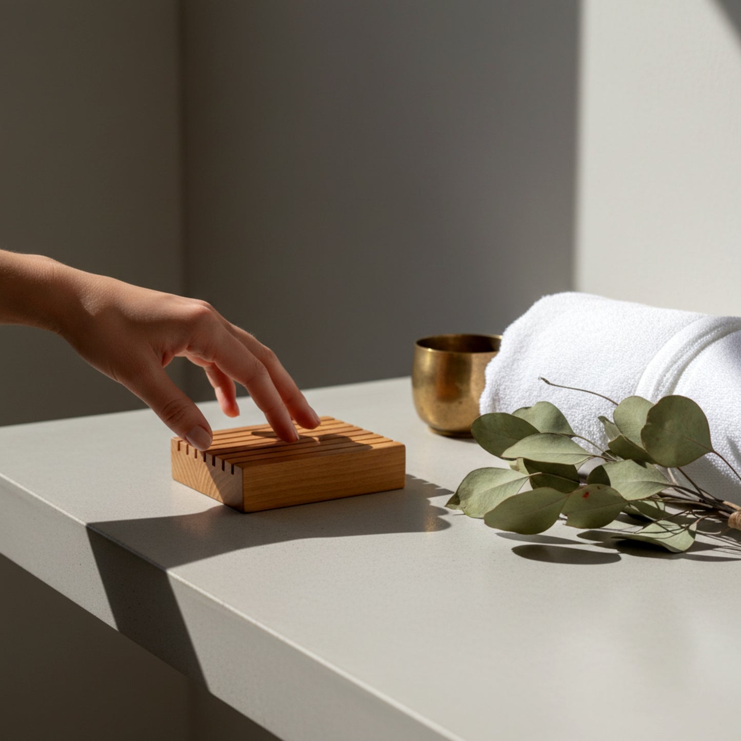 Solid walnut wood soap dish drainer for bathroom.