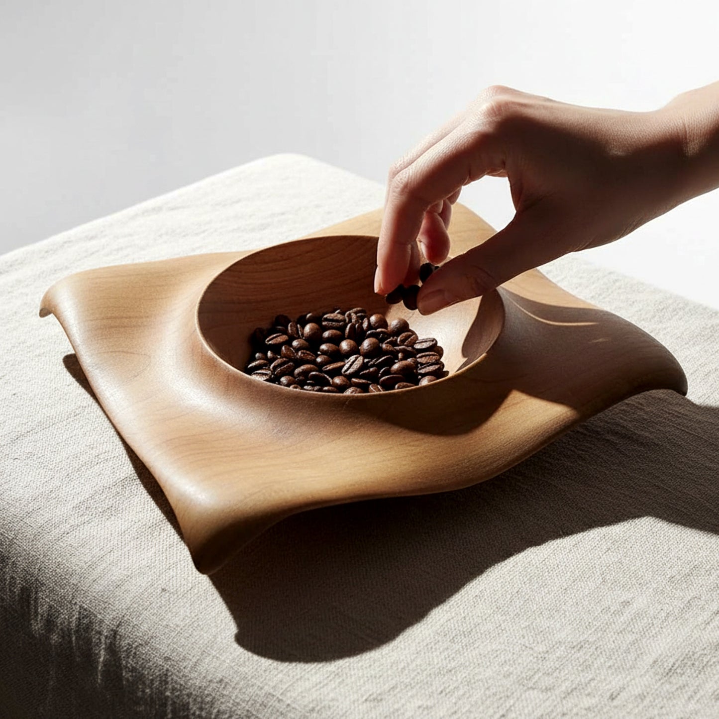 Large solid olive wood centerpiece bowl sculptural fruit bowl.