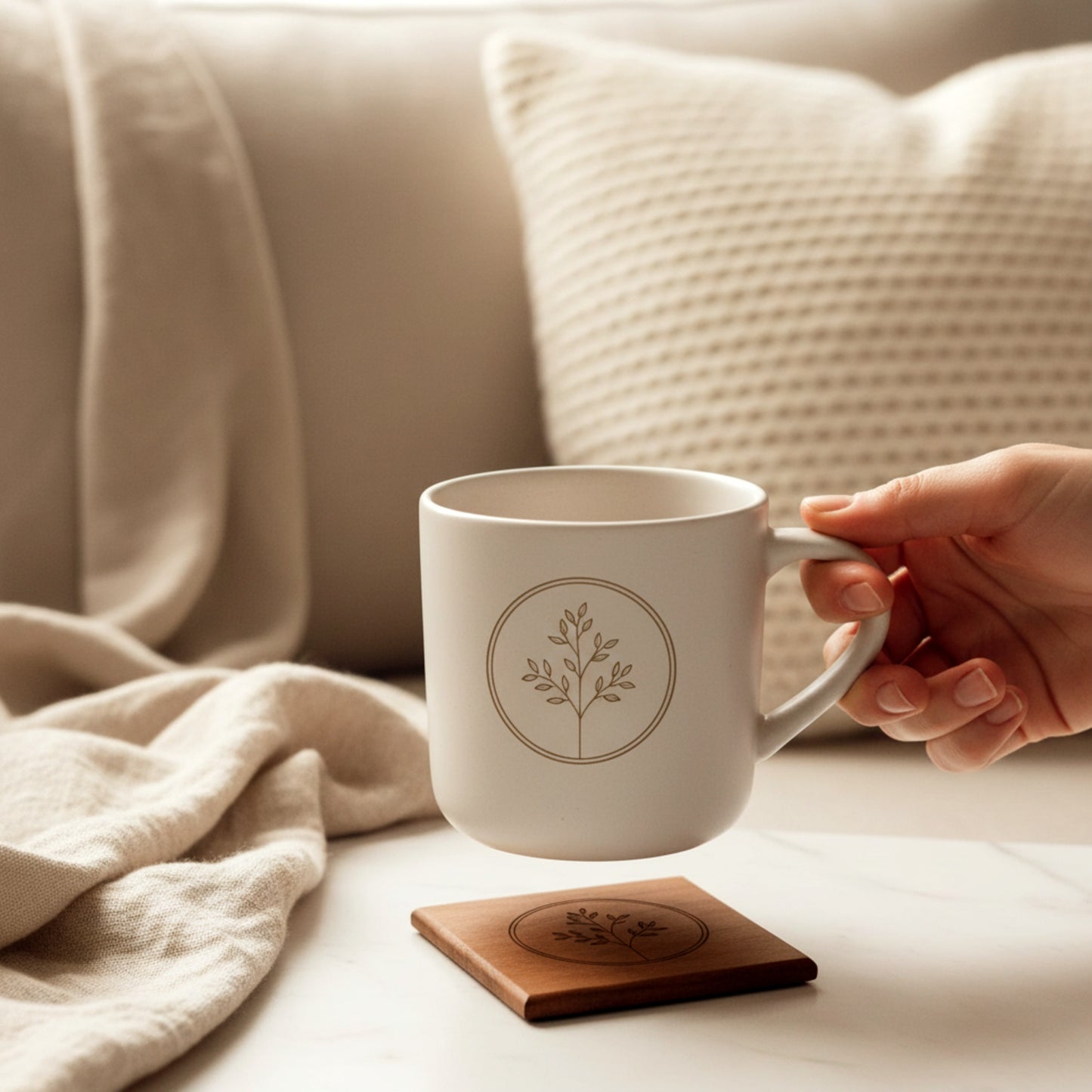 Personalized solid walnut and beech wood coasters set.