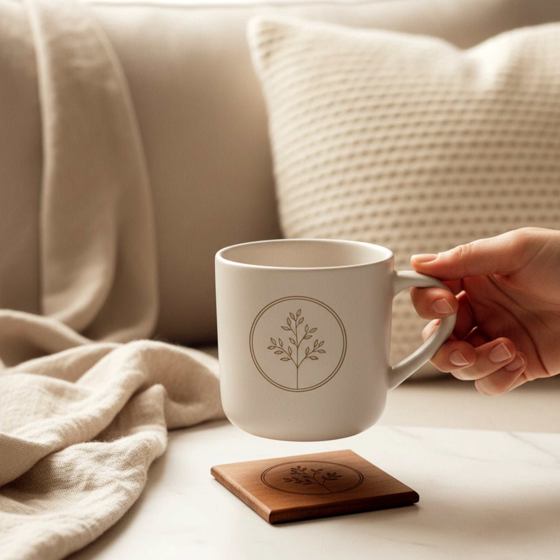 Personalized solid walnut and beech wood coasters set.