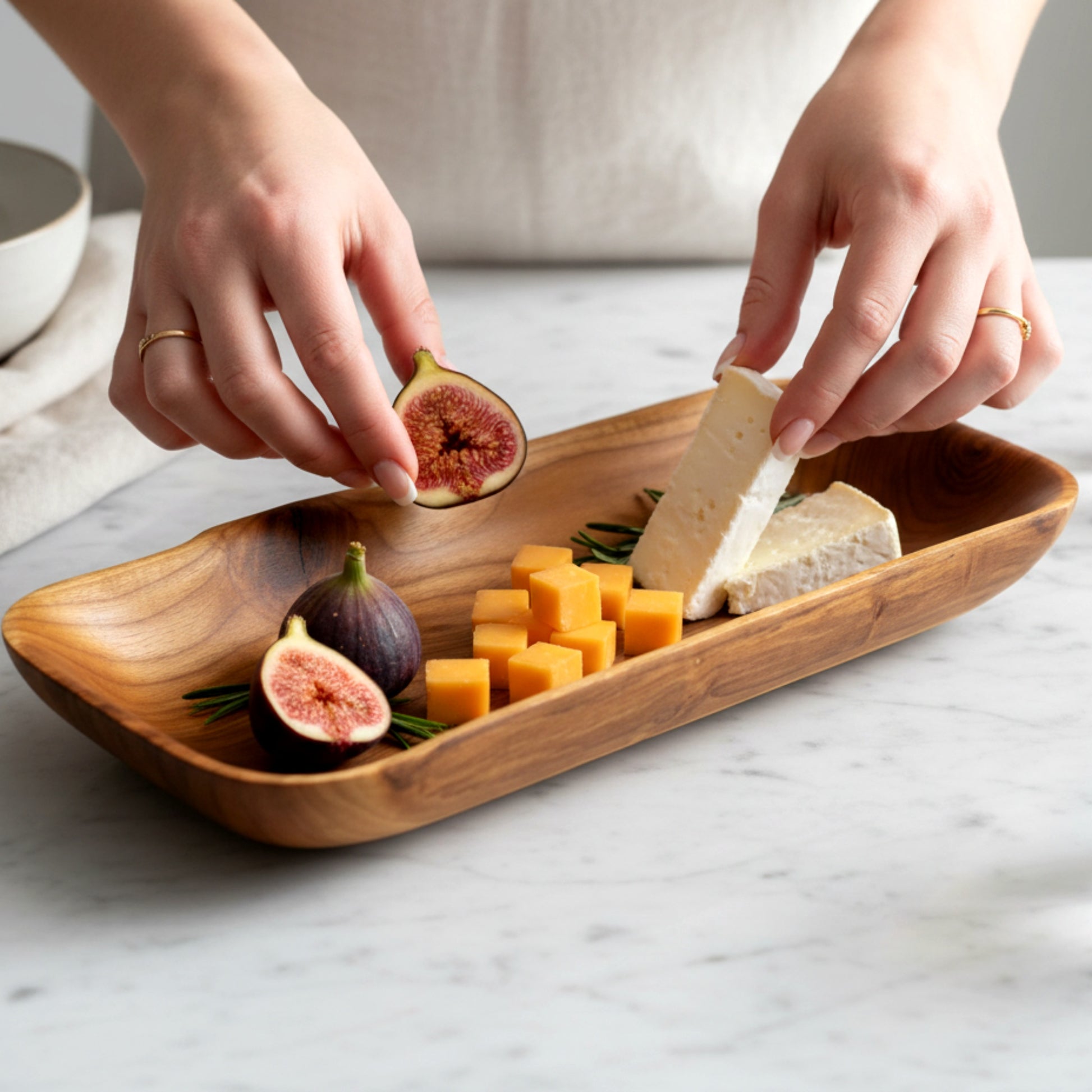 Solid walnut wood dough bowl boat shape centerpiece.