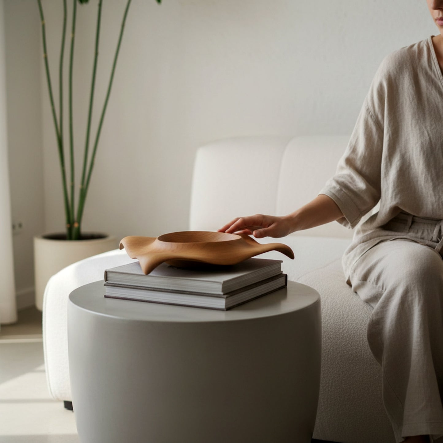 Large solid olive wood centerpiece bowl sculptural fruit bowl.