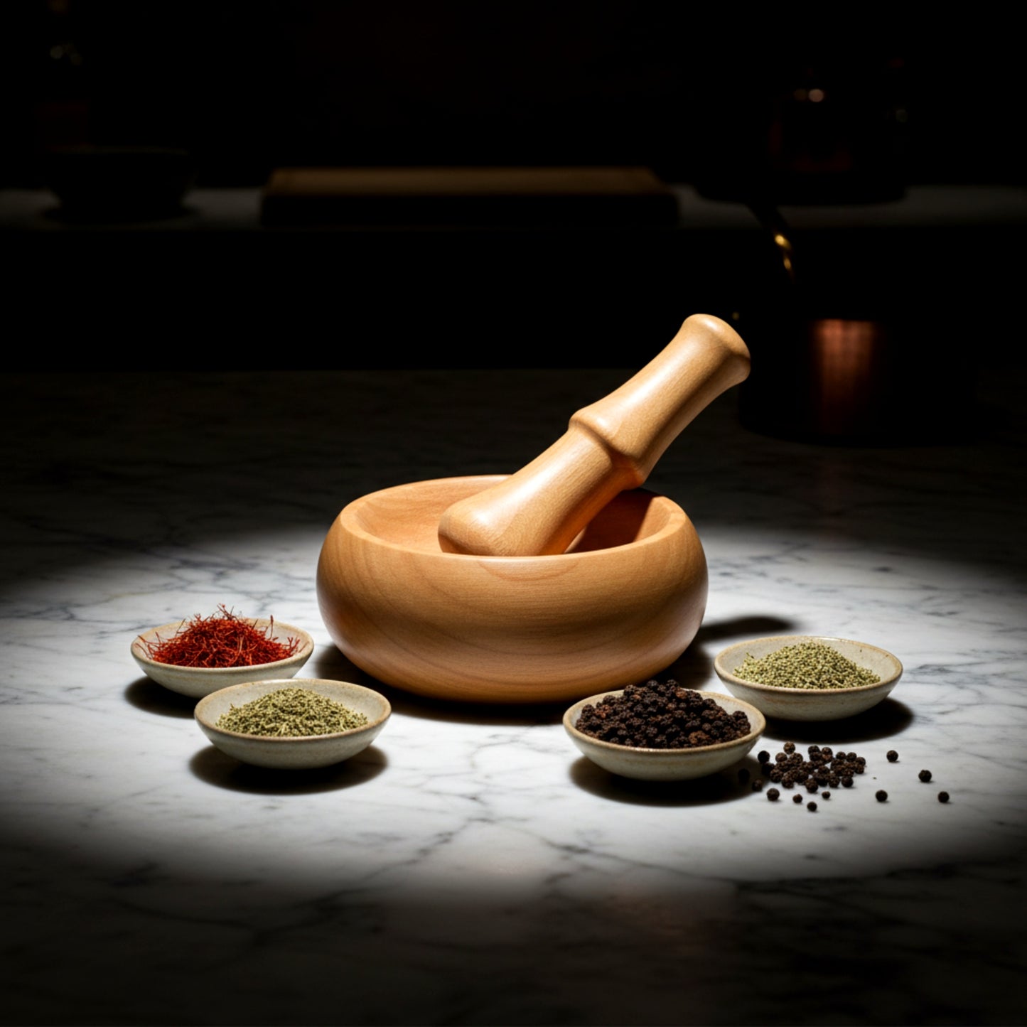 Solid walnut wood mortar and pestle set for spice grinding