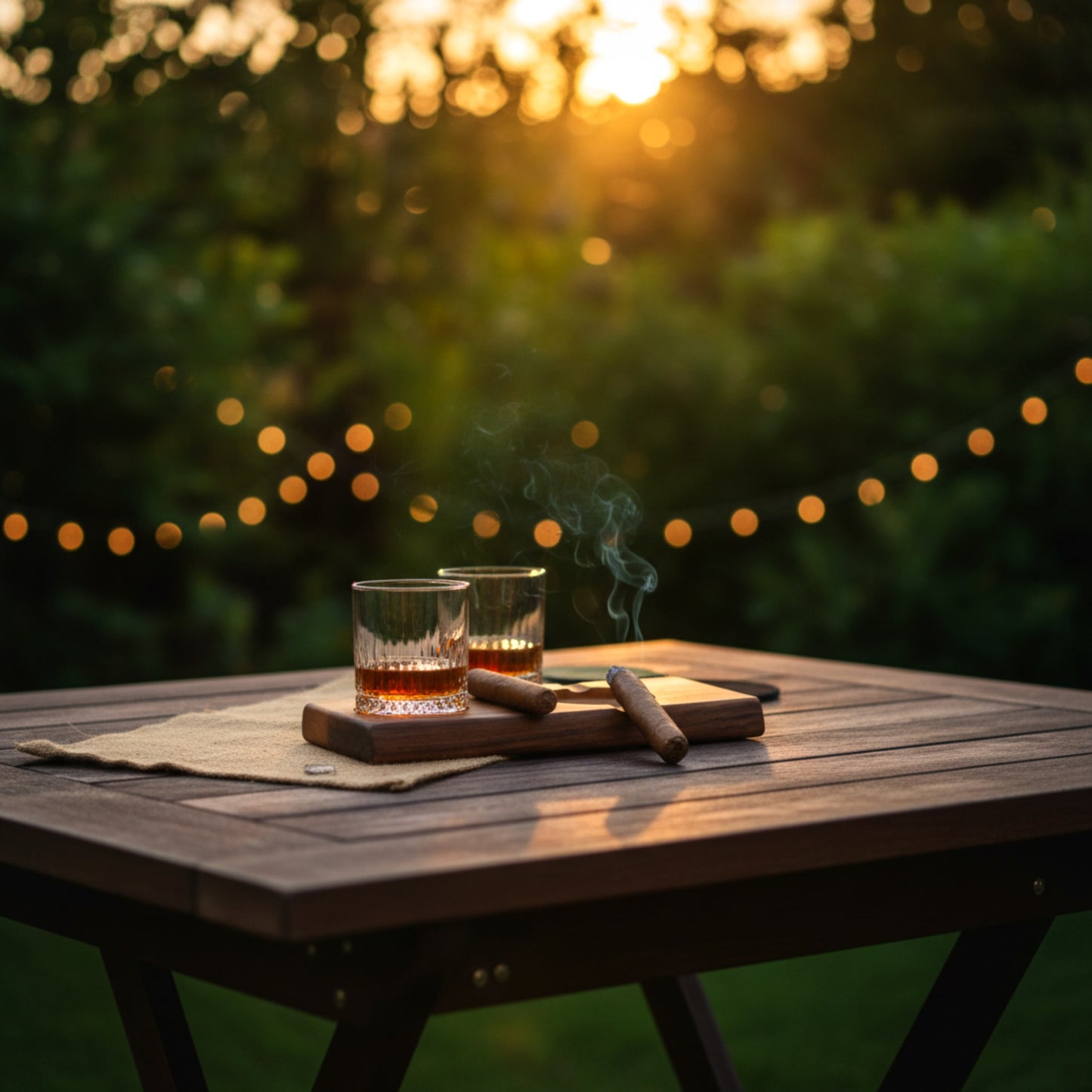 Solid walnut cigar ashtray and whiskey glass holder luxury gift.