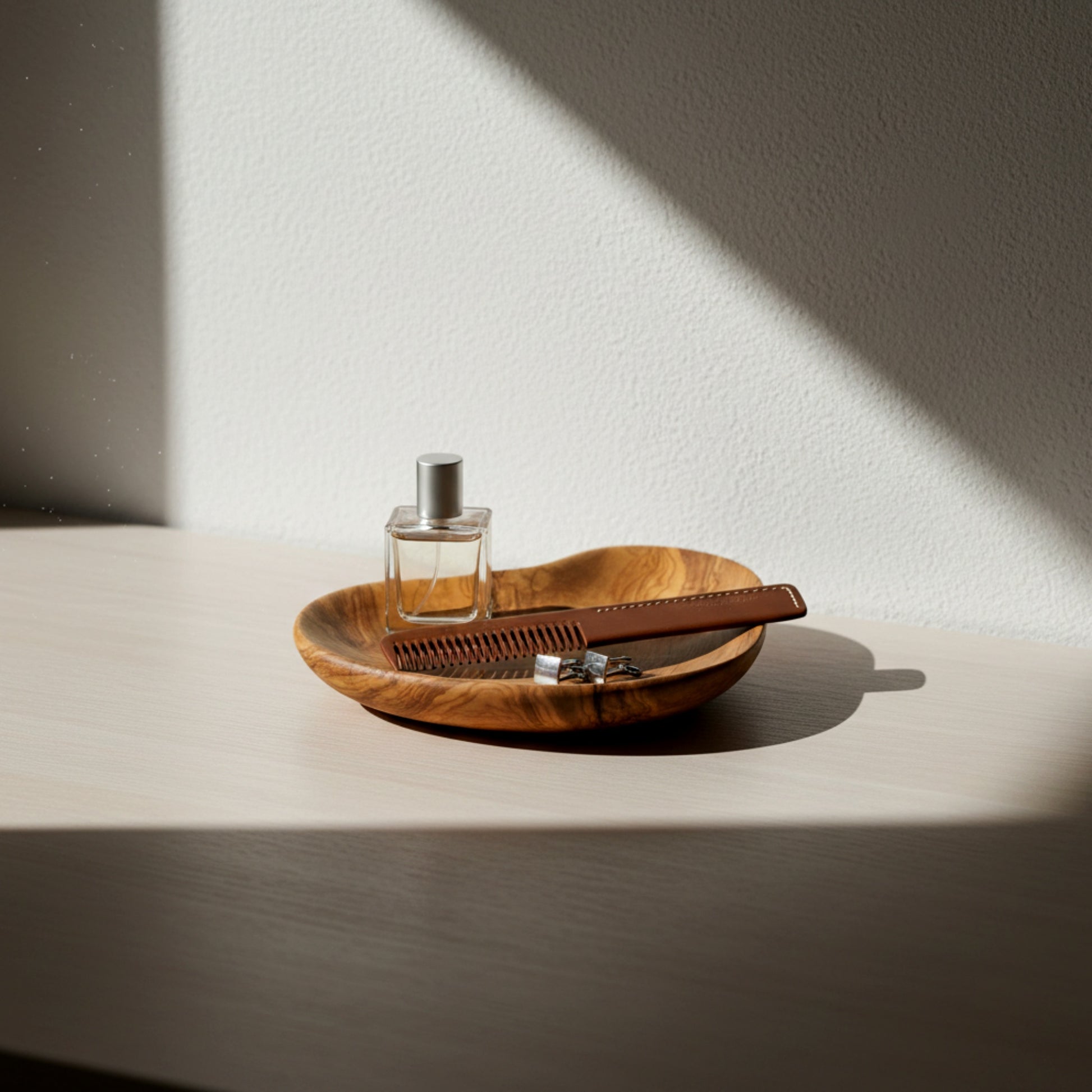 Olive wood organic serving tray and valet catch all bowl.