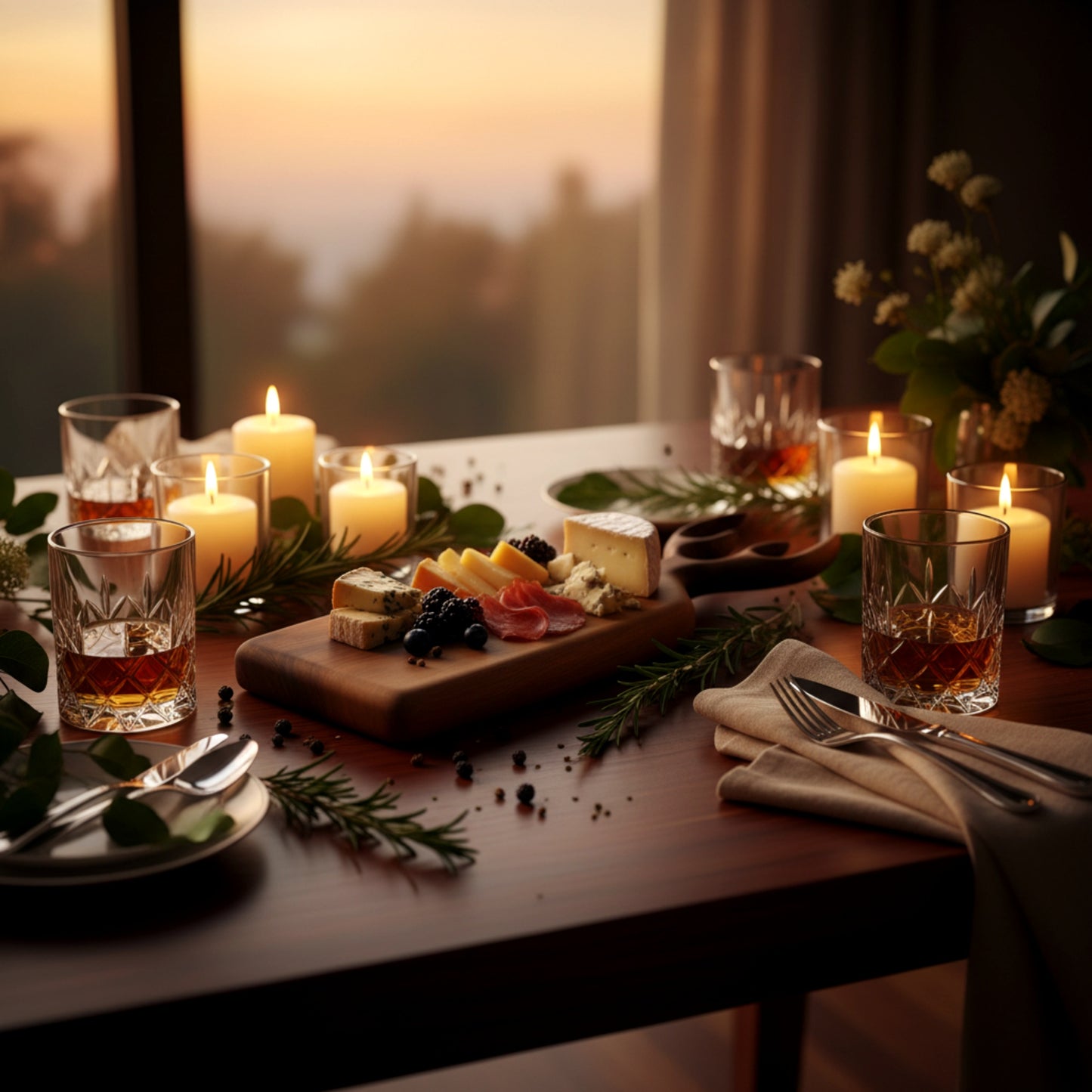 Hand carved walnut wood serving board with antler handle.