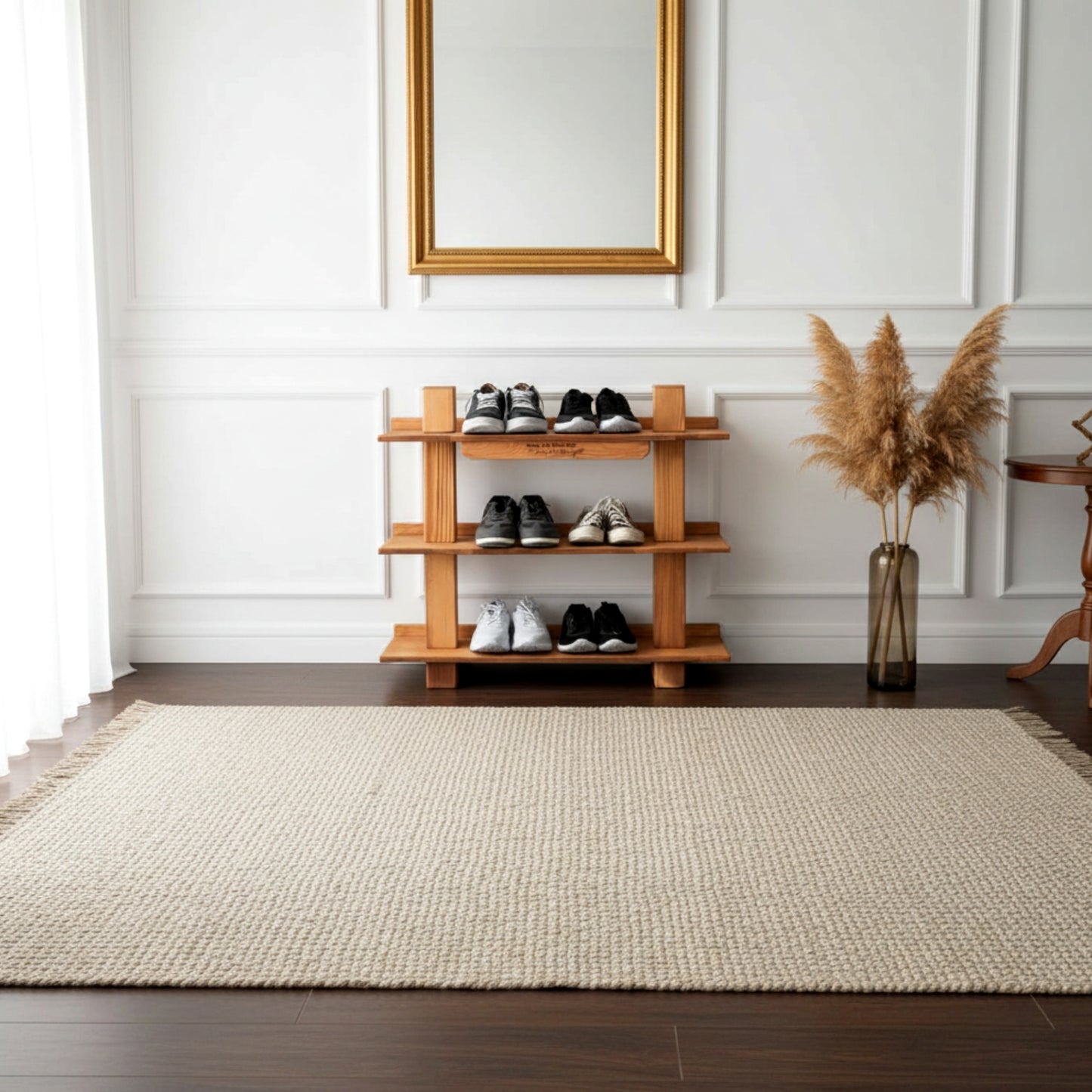 Heavy duty solid pine shoe bench rack thick wood.