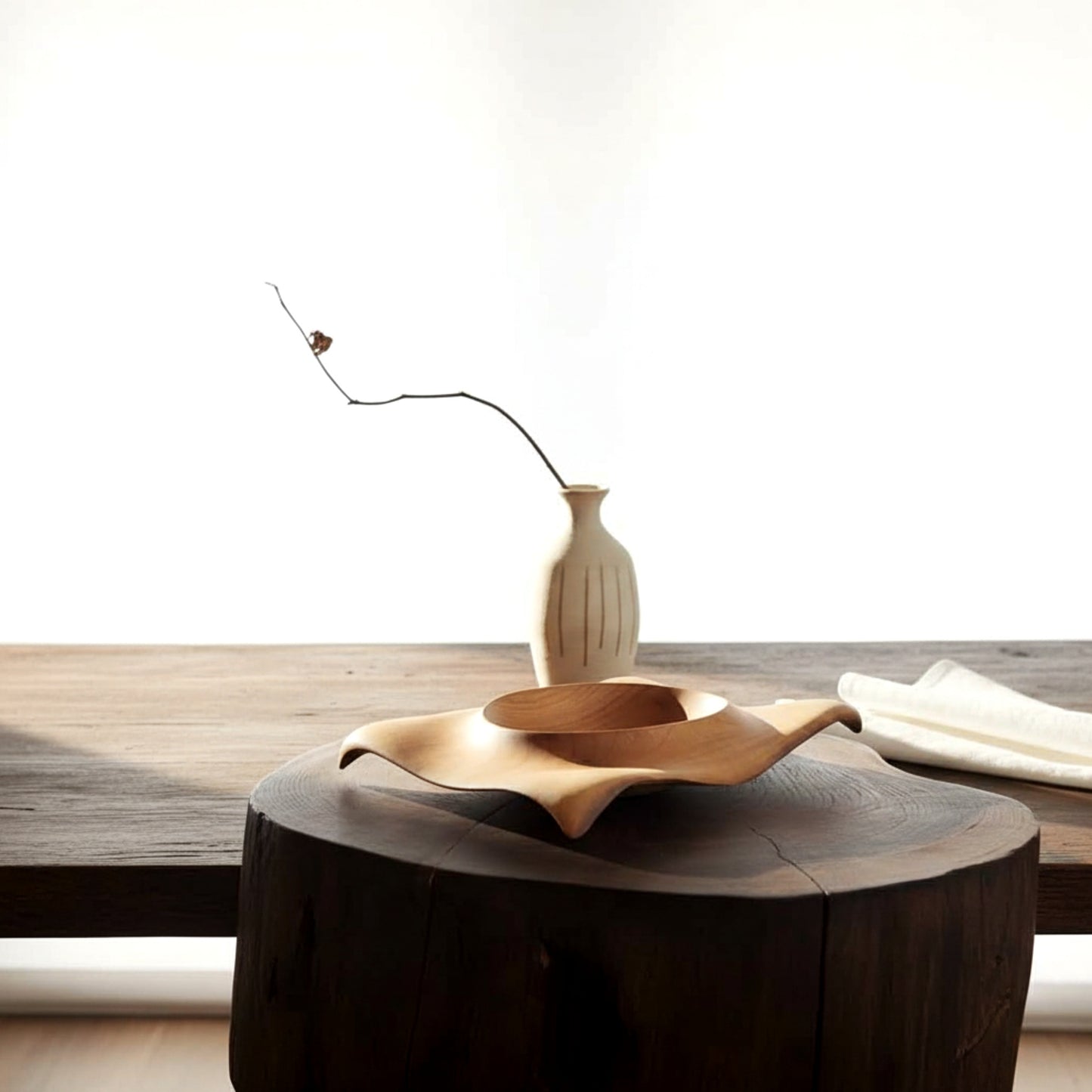 Large solid olive wood centerpiece bowl sculptural fruit bowl.