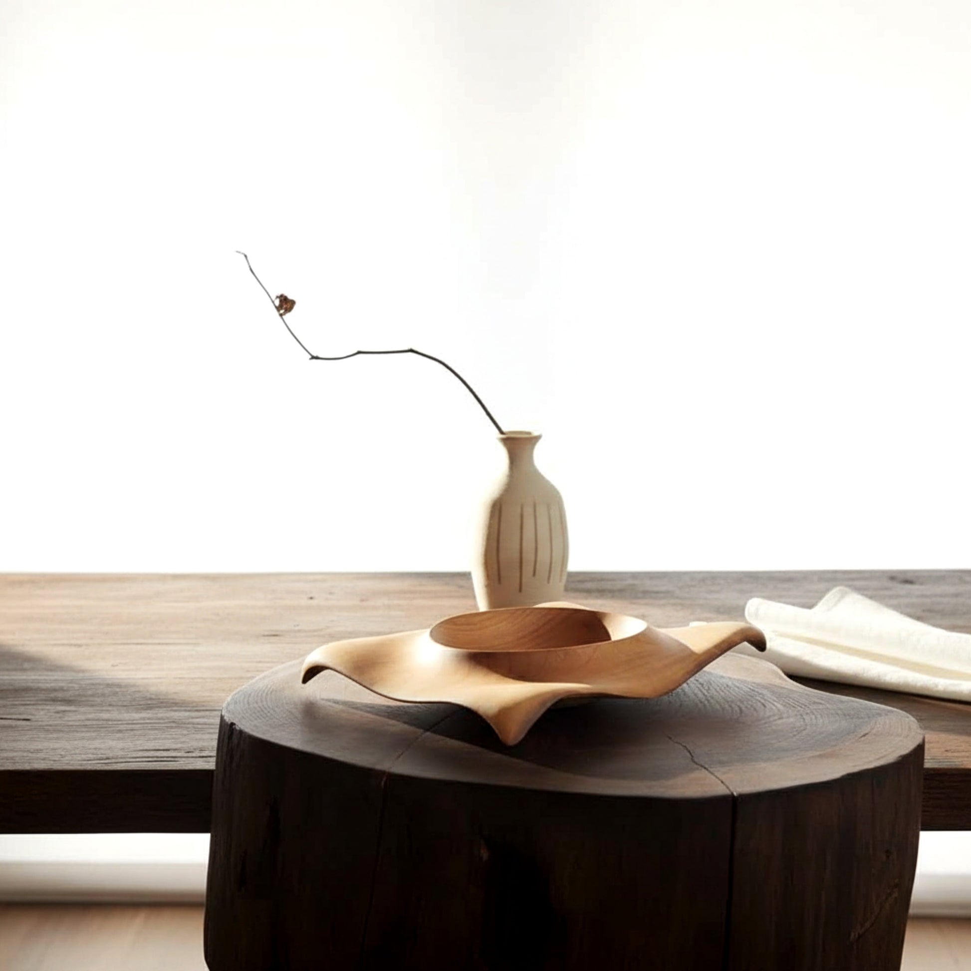 Large solid olive wood centerpiece bowl sculptural fruit bowl.