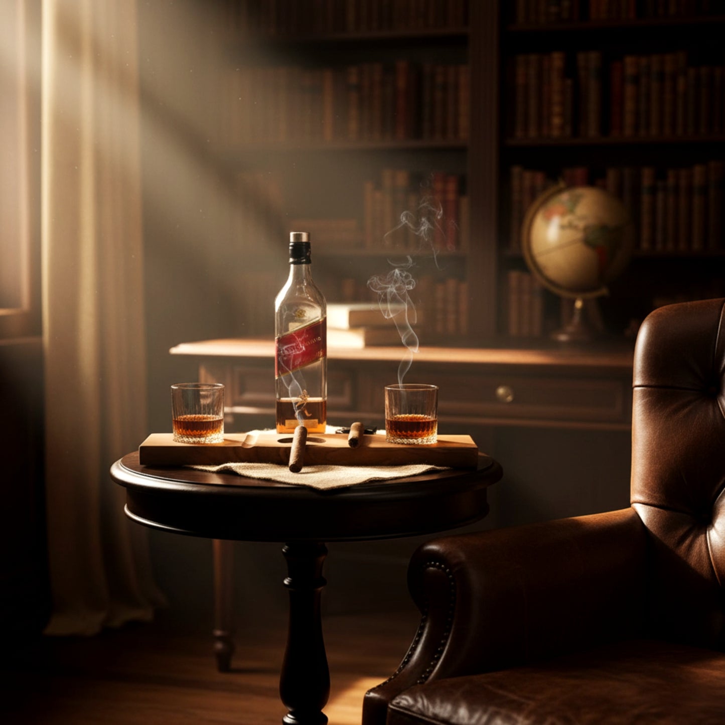 Solid walnut cigar ashtray and whiskey glass holder luxury gift.